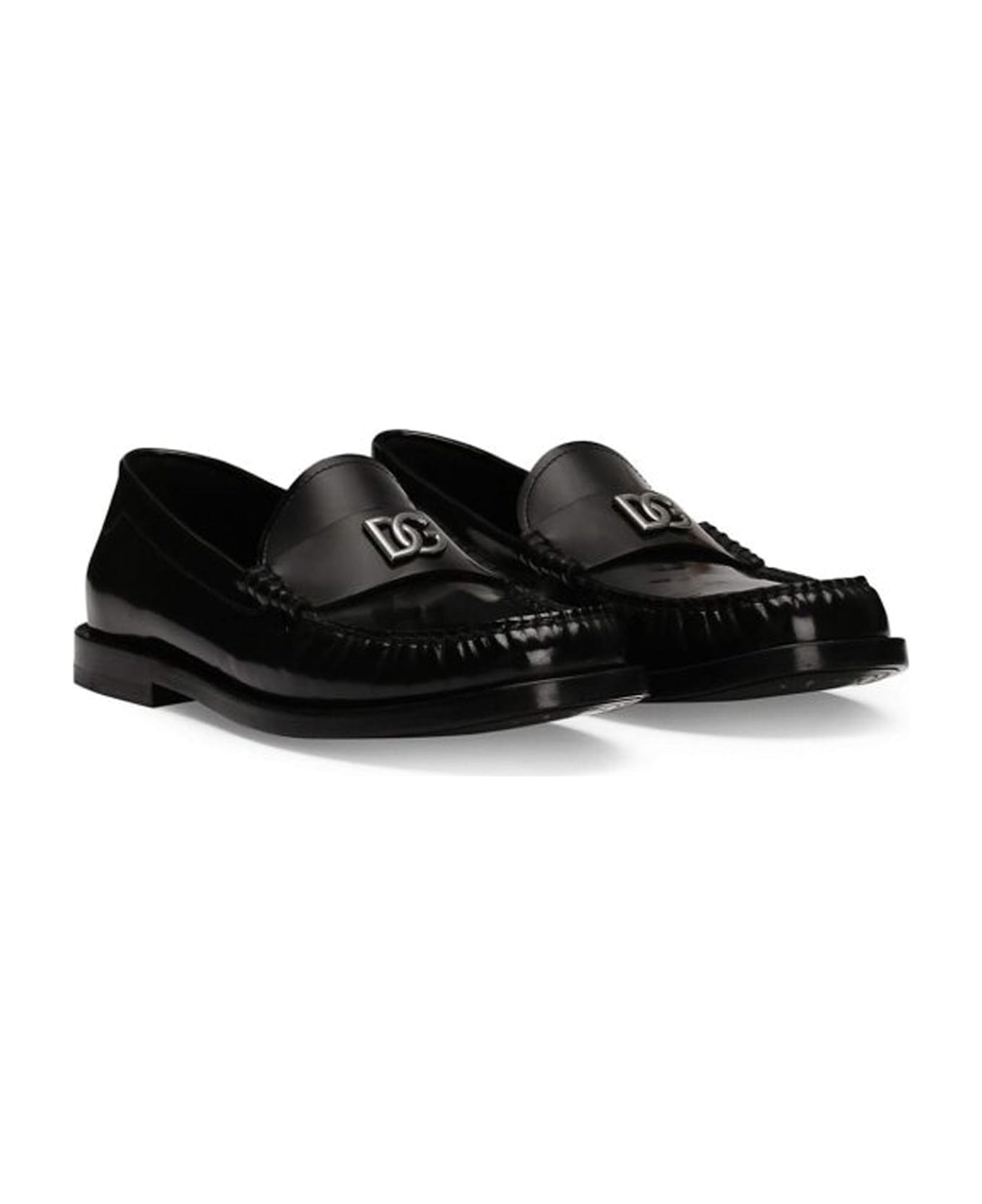 Dolce & Gabbana Leather Logo Loafers - Black
