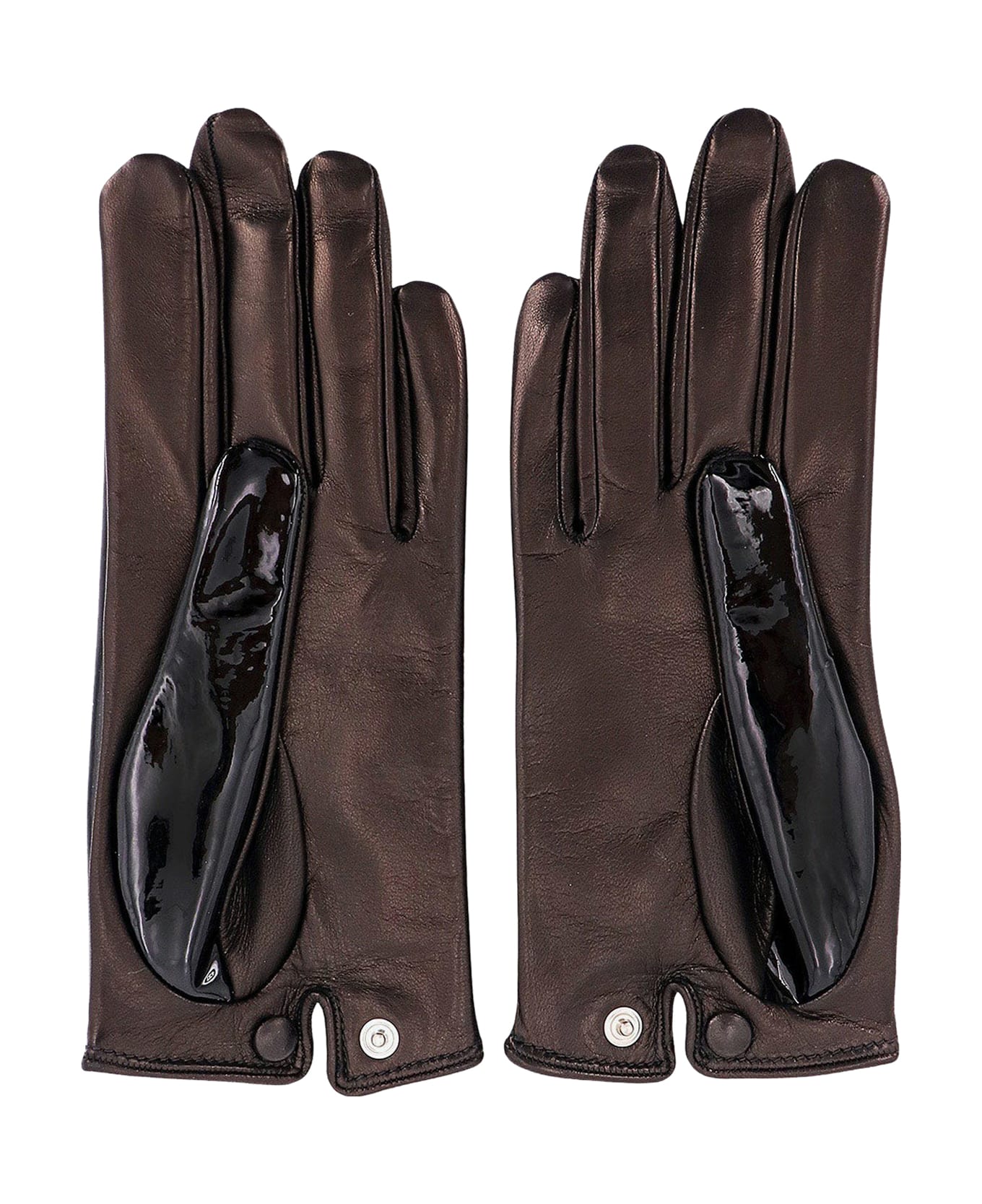 Durazzi Milano Patent And Calfskin Leather Gloves. Silk Lining - Black