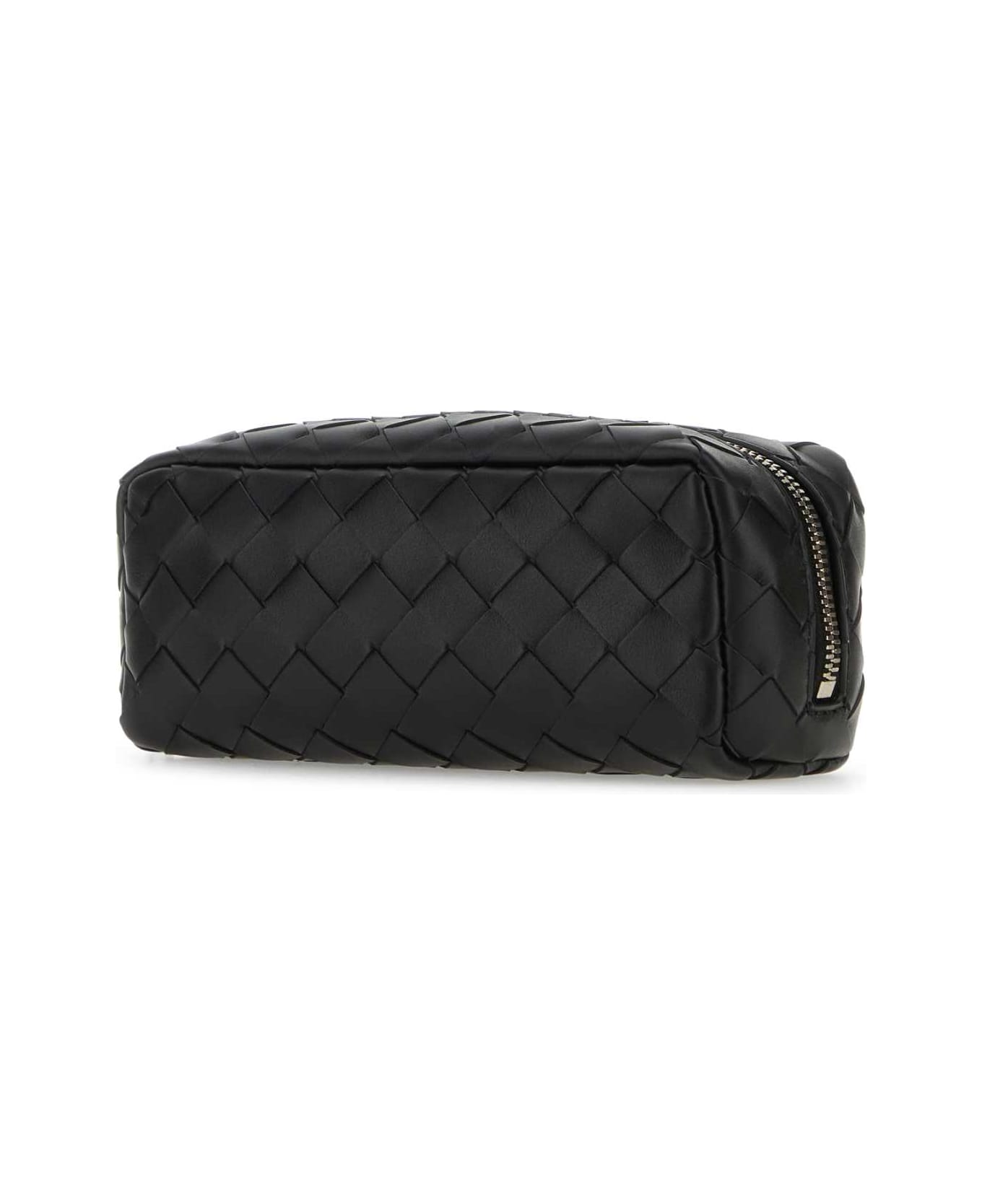 Bottega Veneta Black Leather Medium Intrecciato Pouch - BLACKSILVER トラベルバッグ