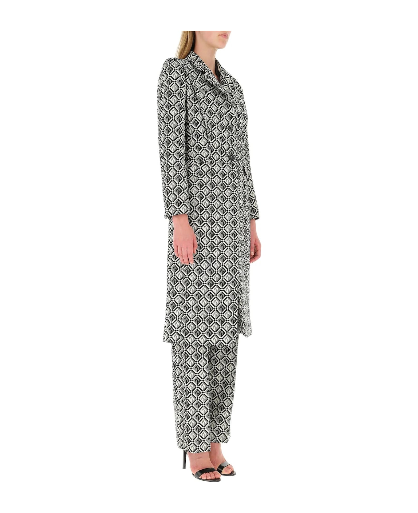 Marine Serre Embroidered Wool Blend Coat - Black