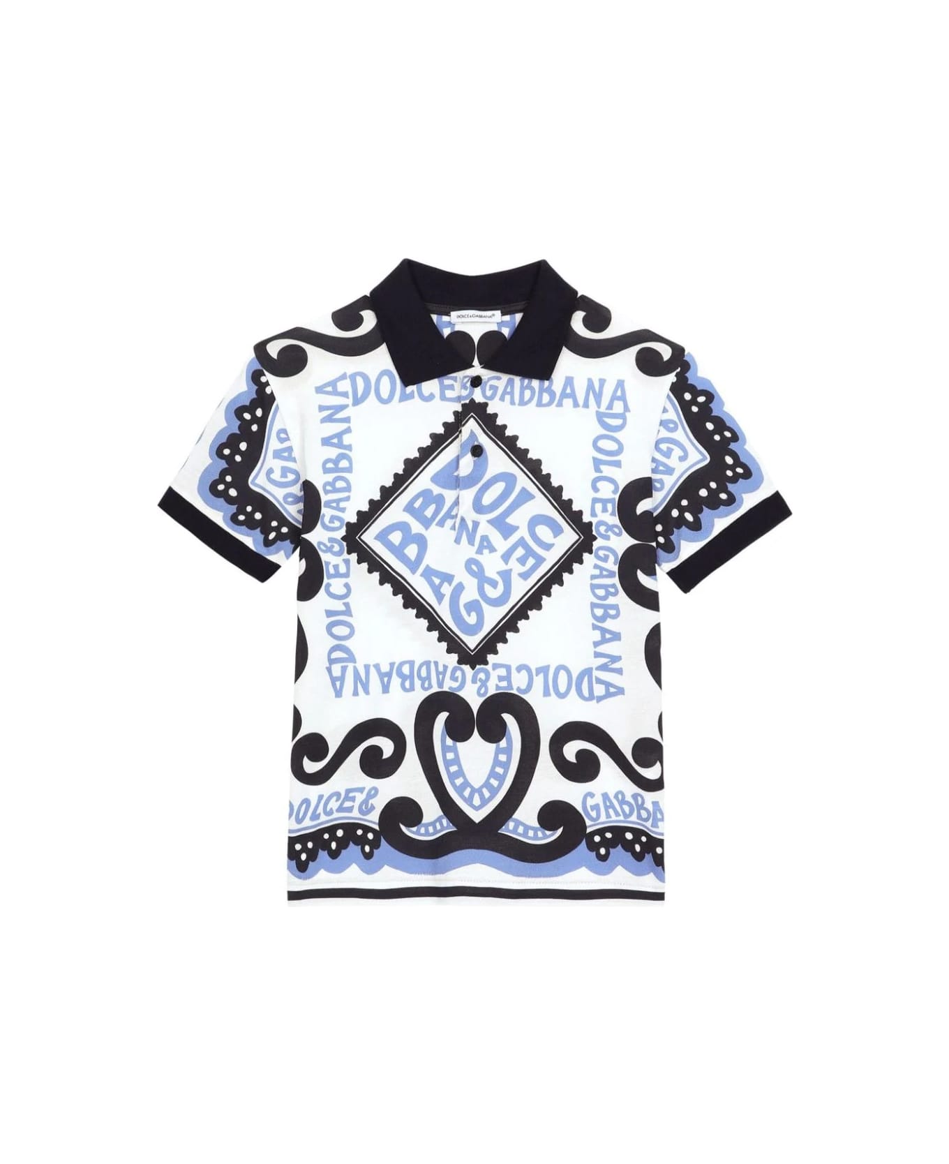 Dolce & Gabbana Marina Print Piquet Polo Shirt - Blue