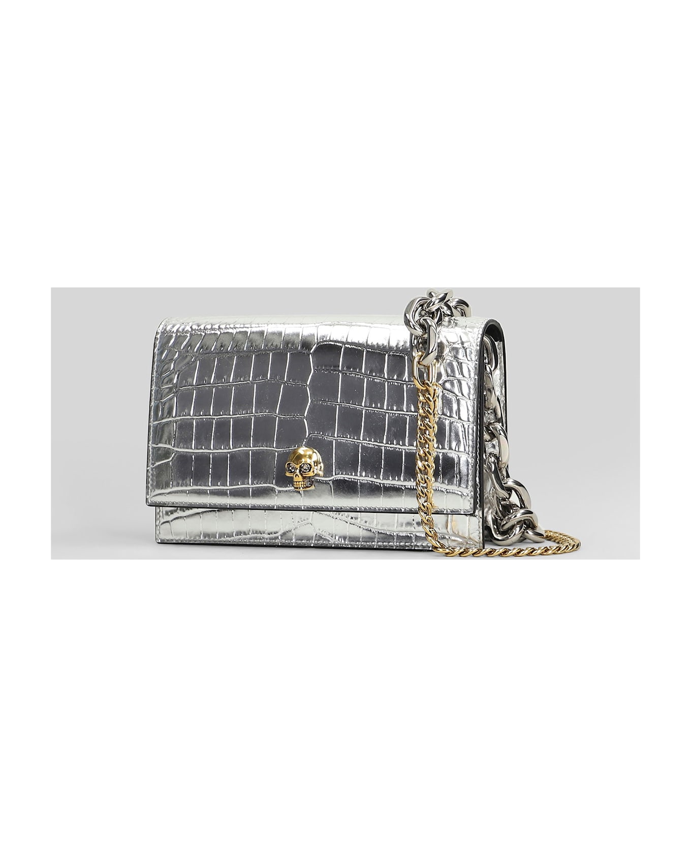 Alexander McQueen Small Skull Bag Shoulder Bag In Silver Leather - silver