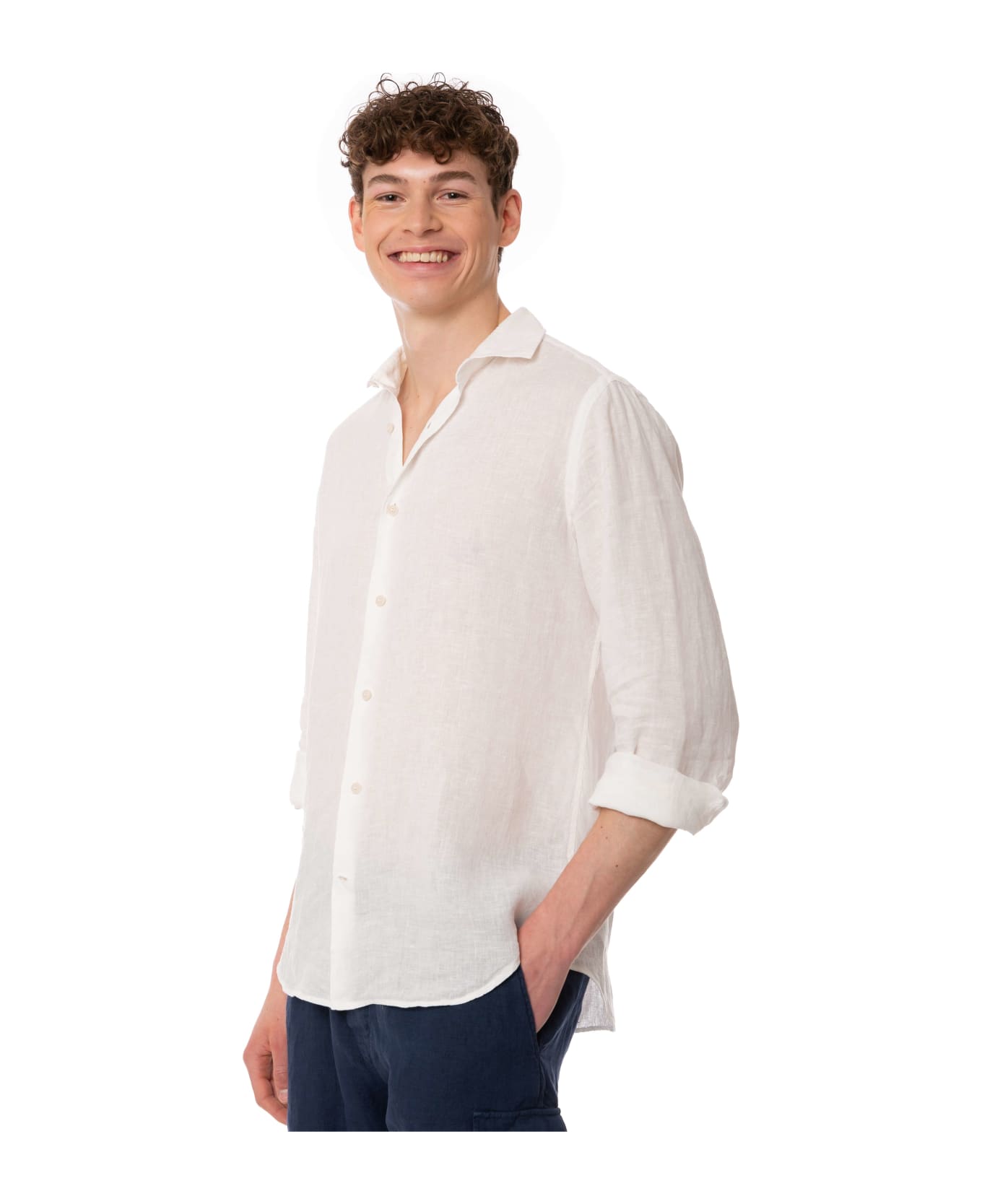 MC2 Saint Barth Man White Linen Pamplona Shirt - WHITE