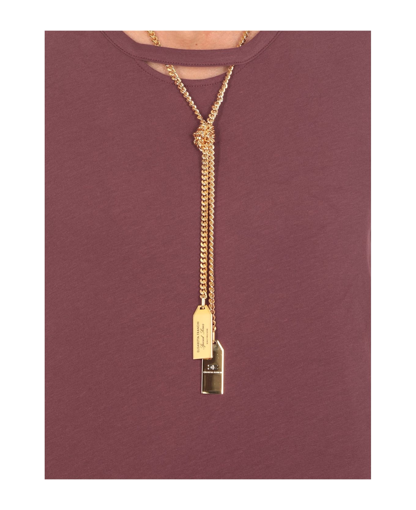 Elisabetta Franchi Necklace Embellished Jersey T-shirt - Bordeaux