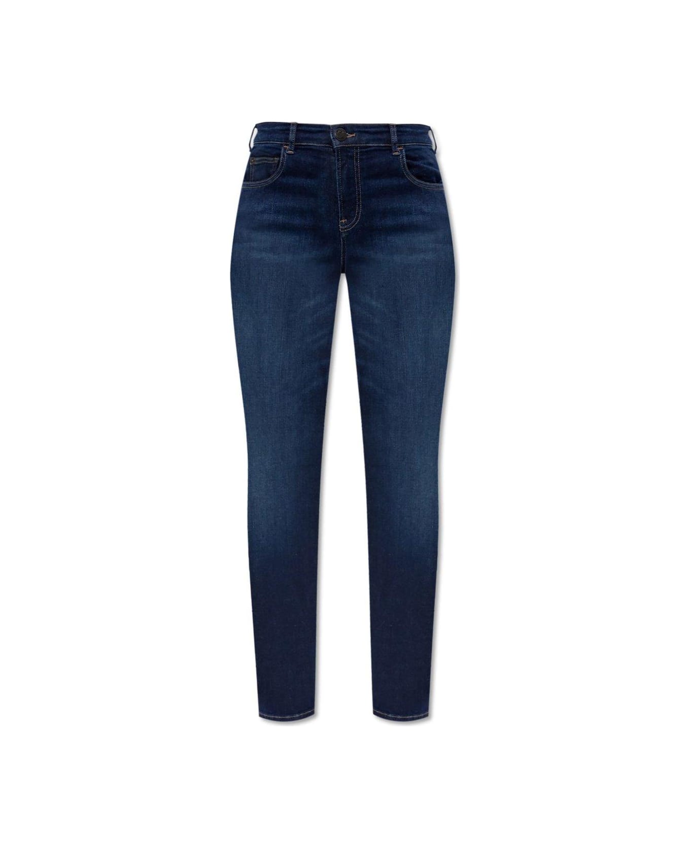 Emporio Armani Logo Detailed Skinny Jeans - Blue