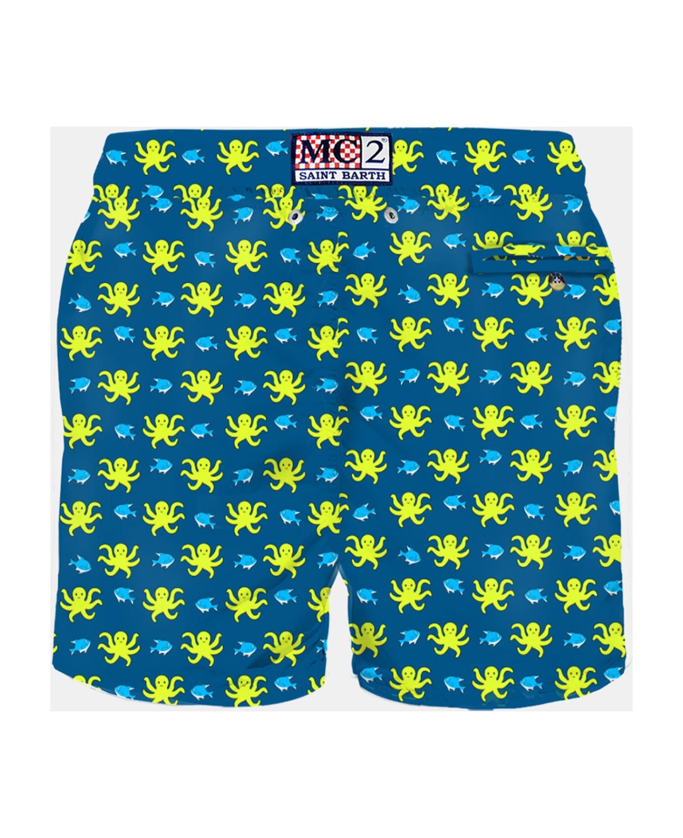 MC2 Saint Barth Man Light Fabric Swim Shorts With Fish And Octopus Print - BLUE