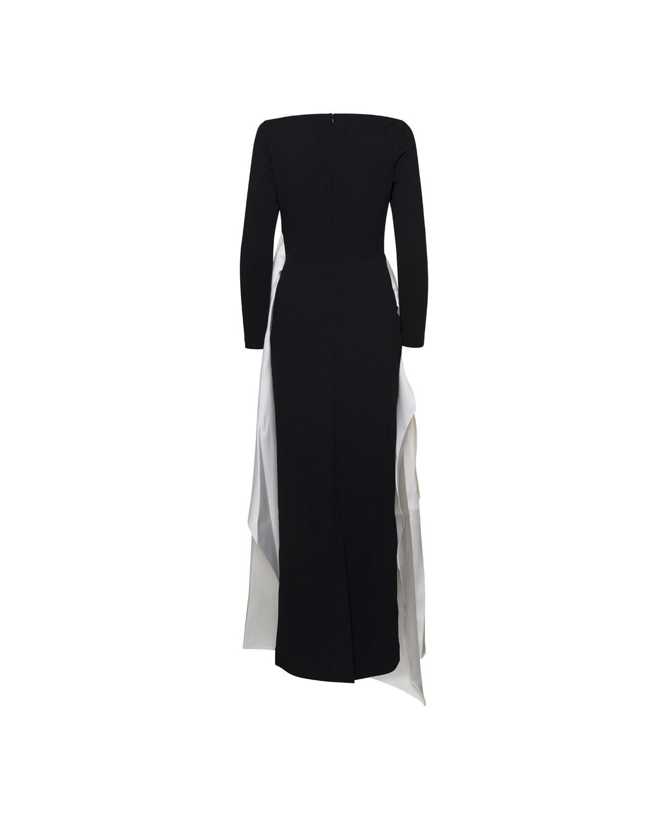 Solace London Black And White Long Dress With Train In Techno Fabric Stretch Woman - Black