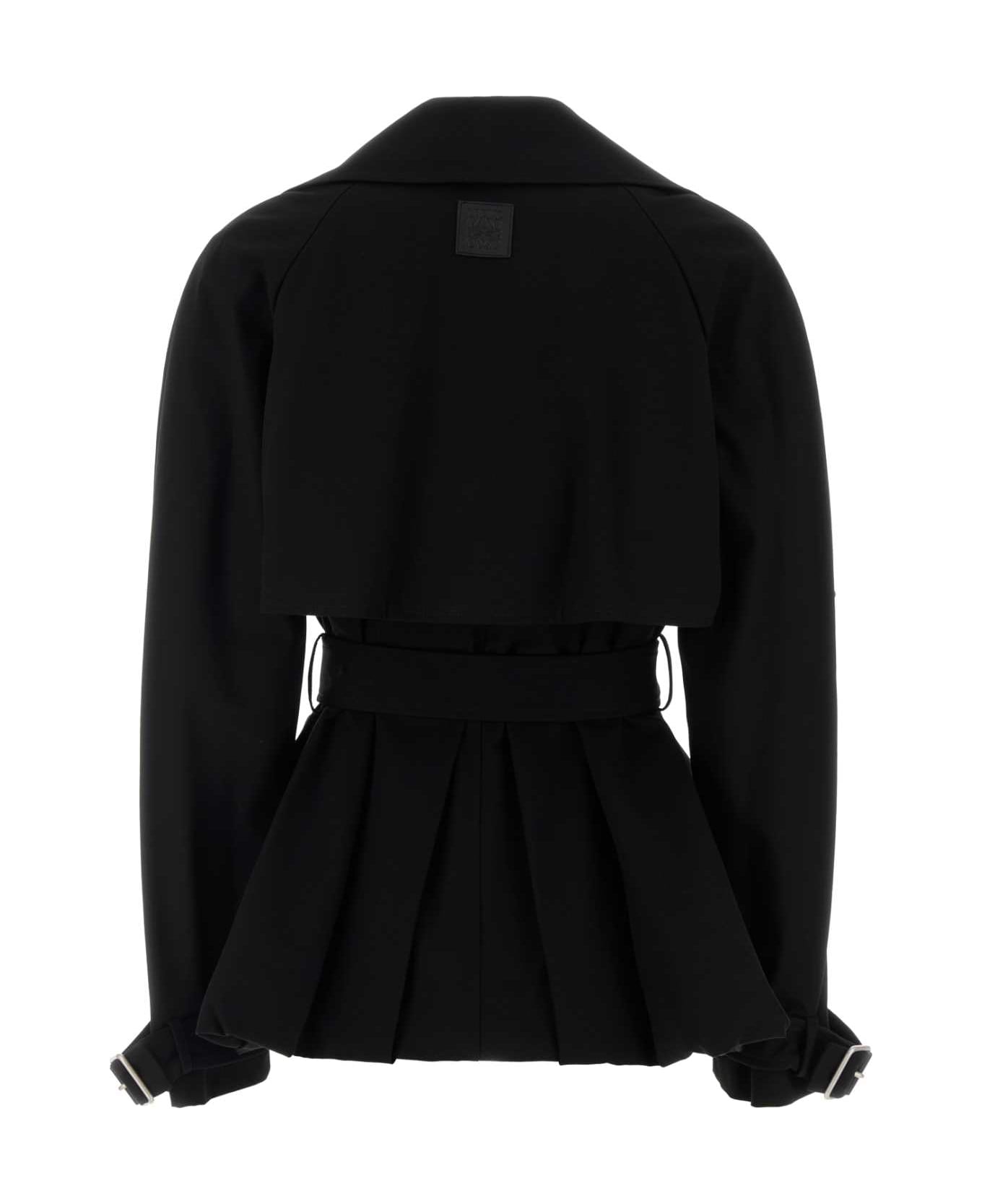 Loewe Black Gabardine Trench Coat - BLACK