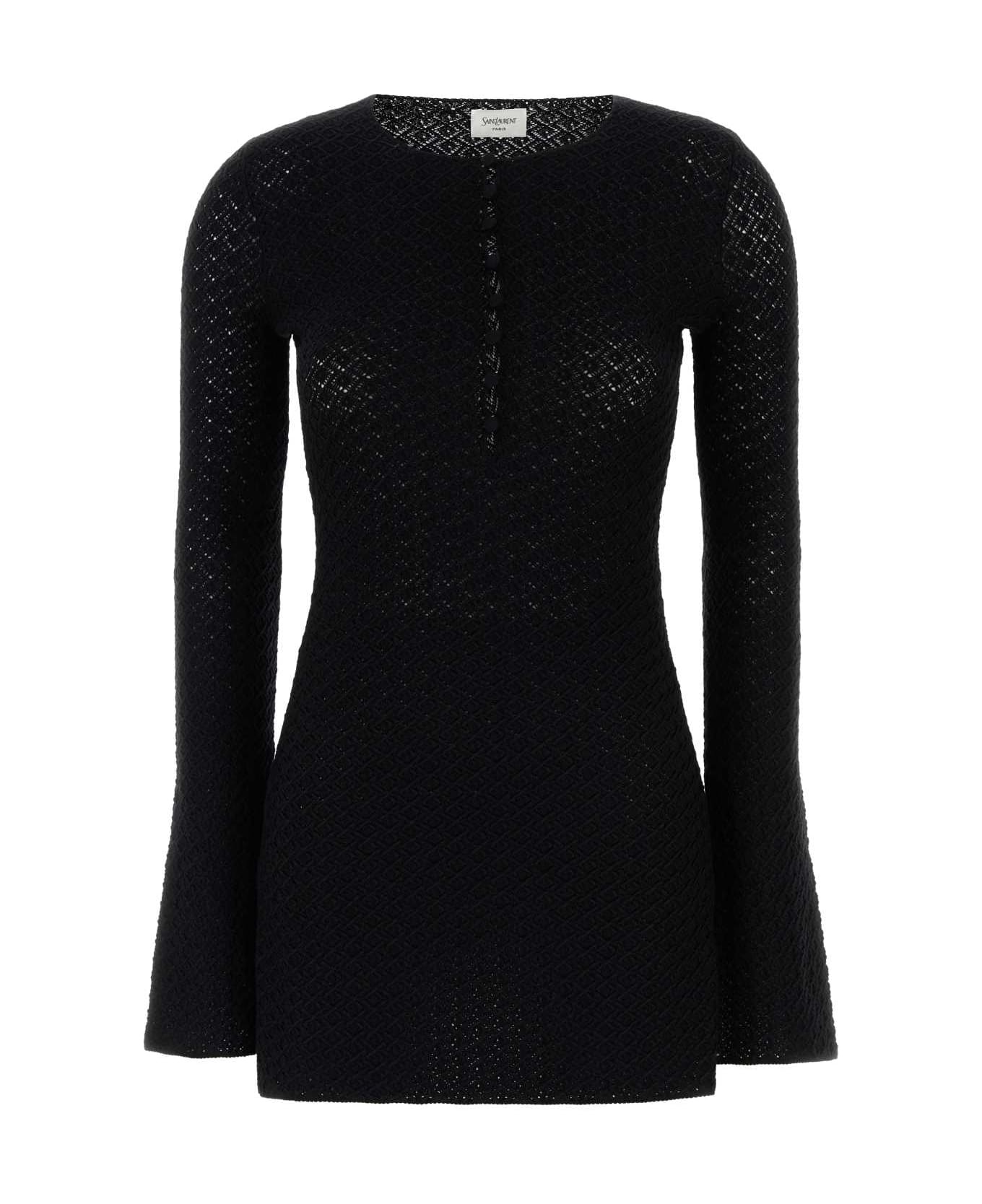 Saint Laurent Black Wool Blend Mini Dress - NOIR
