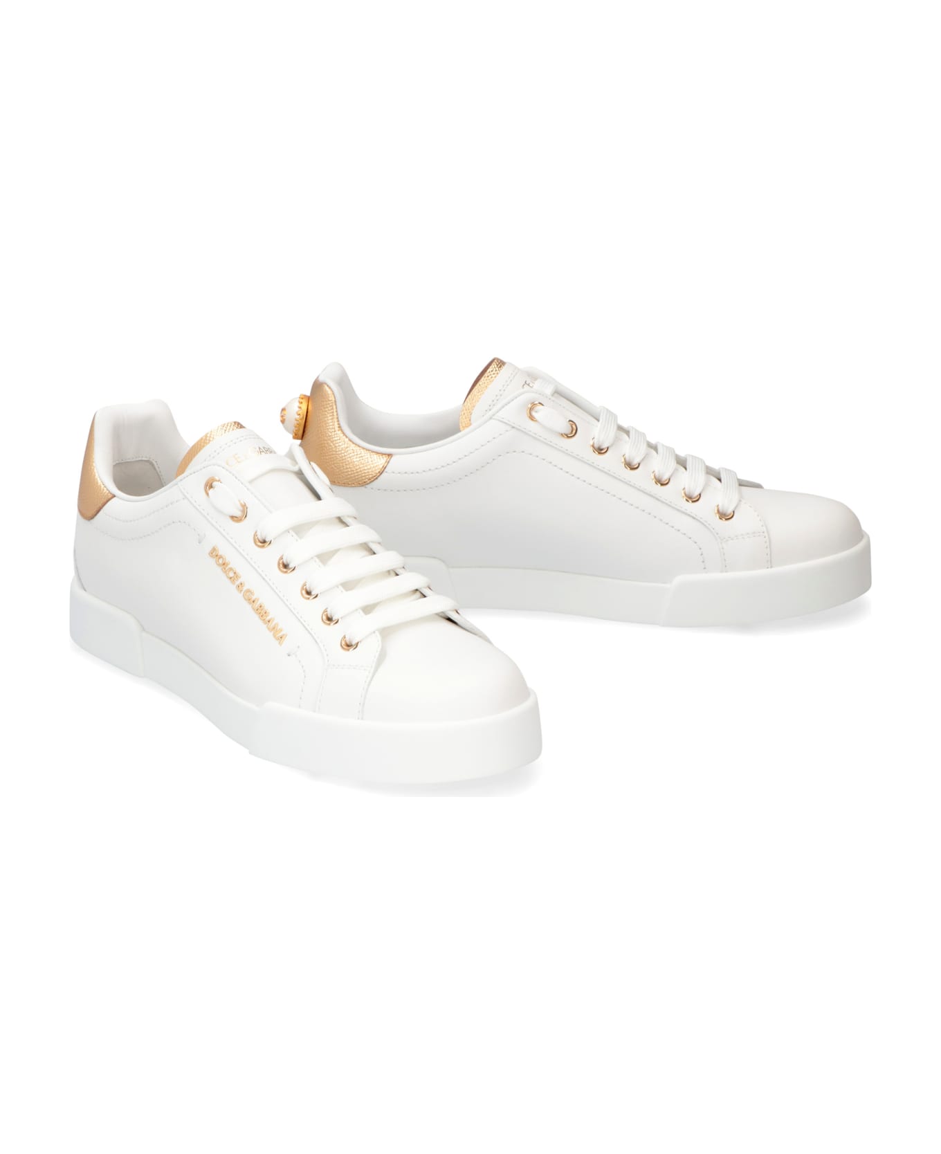 Dolce & Gabbana Portofino Leather Low-top Sneakers - BIANCO/ORO