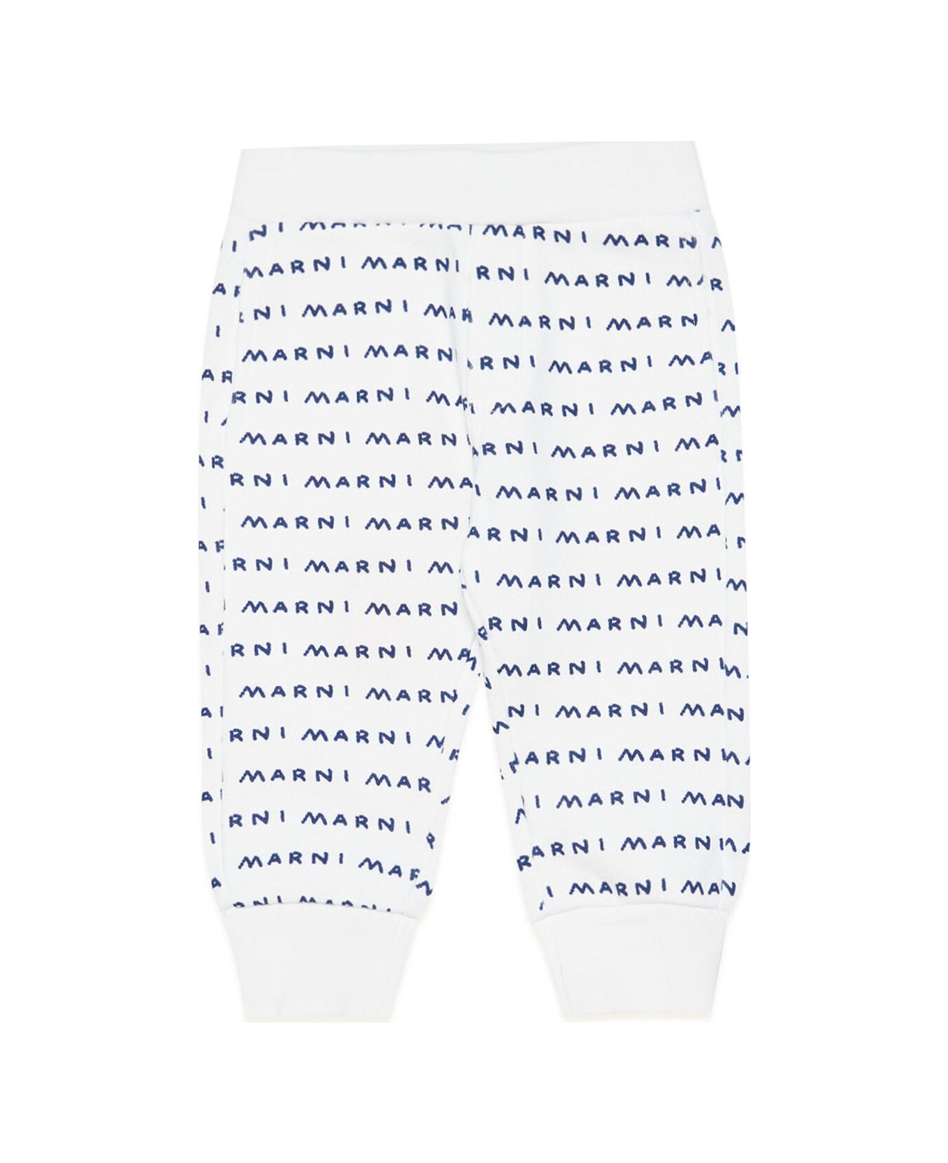 Marni Mp37b Trousers Marni White Cotton Trousers With Handmade Allover Logo - White