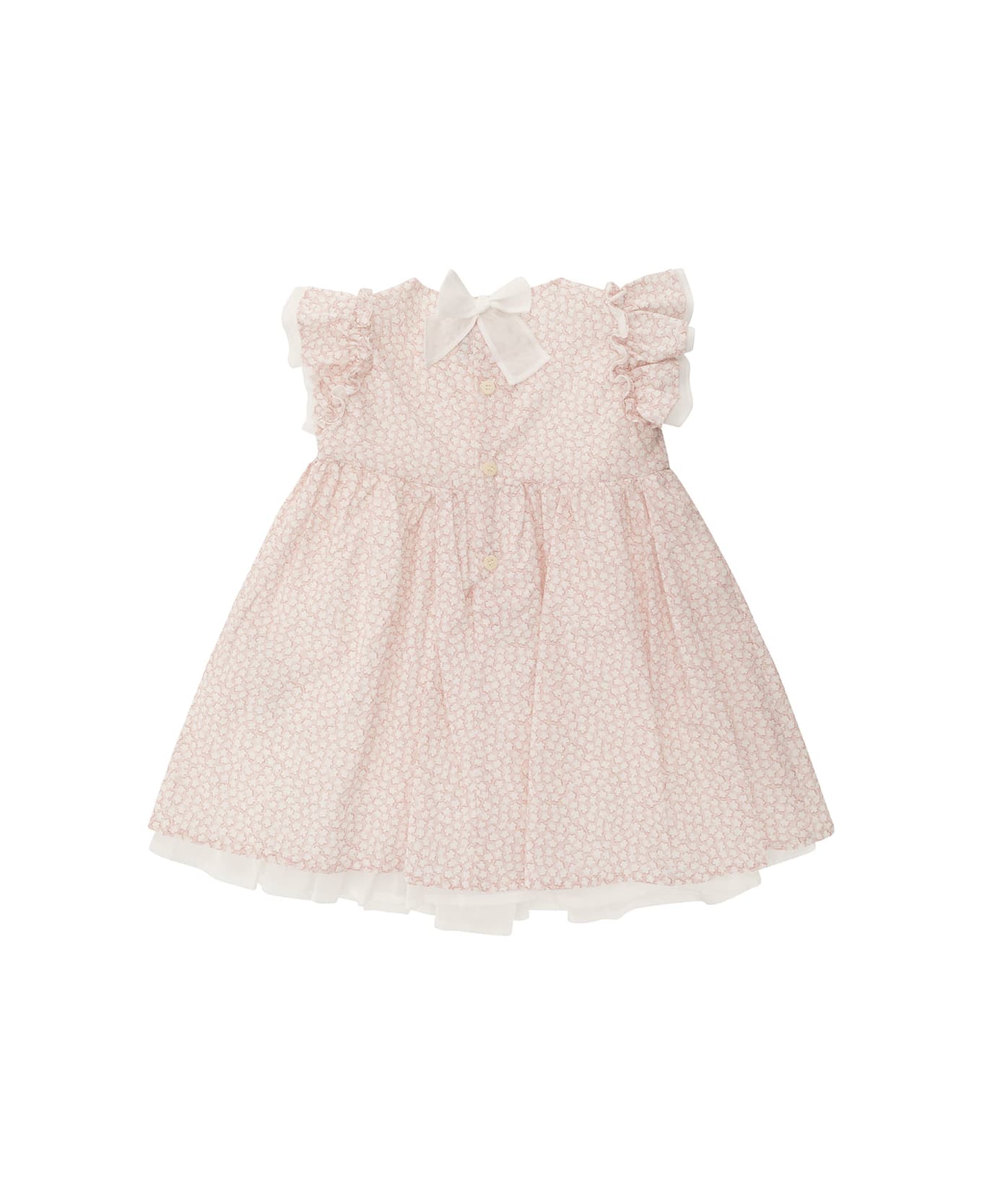 Il Gufo Pink Dress With All-over Floreal Print And Bow Detail In Cotton Girl - Pink