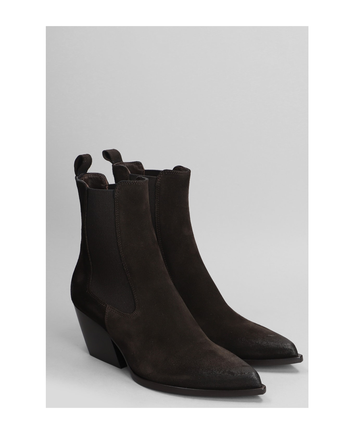 Elena Iachi Texan Ankle Boots In Brown Suede - brown