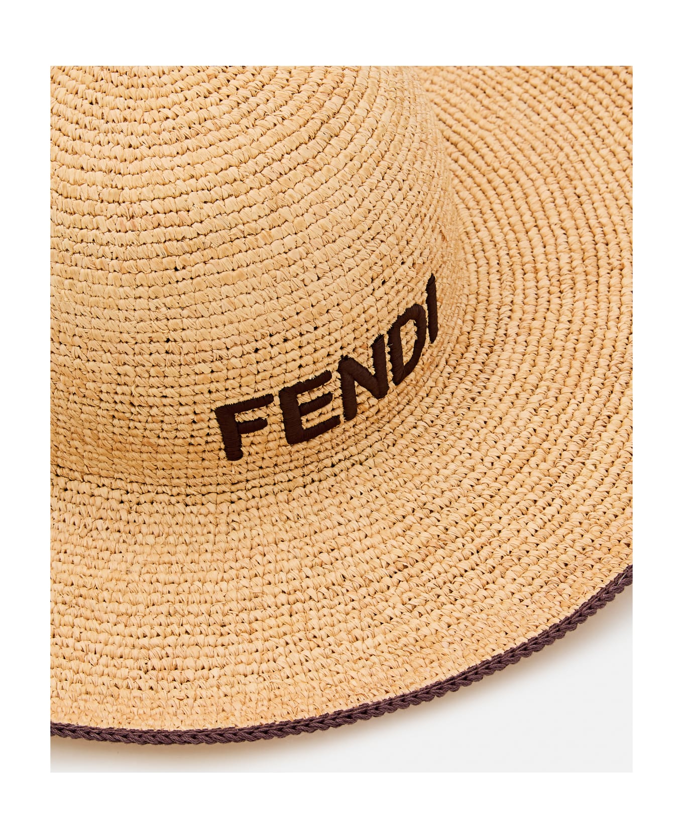 Fendi Logo Raffia Hat - Beige