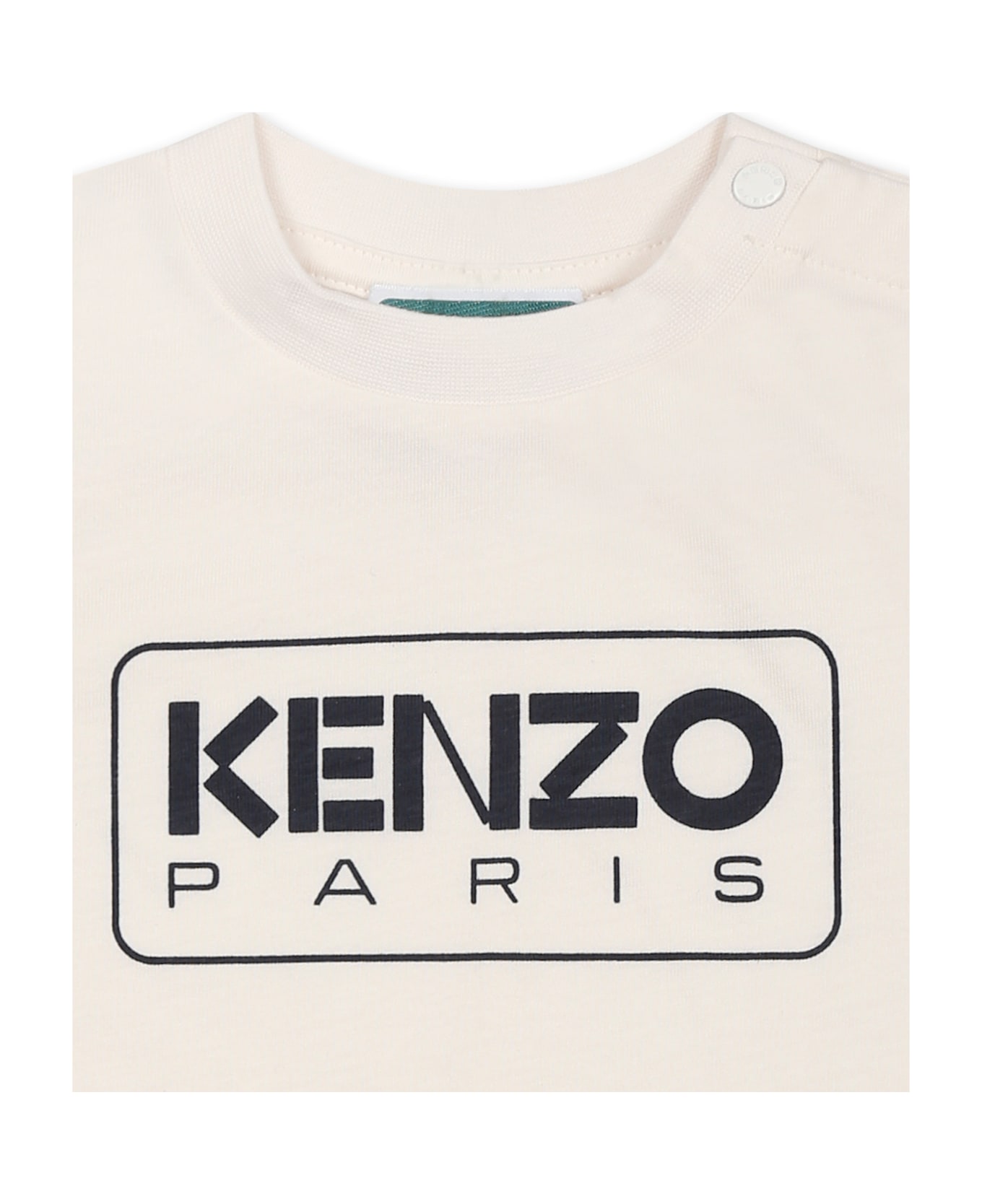 Kenzo Kids Ivory T-shirt For Baby Boy With Logo - Ivory