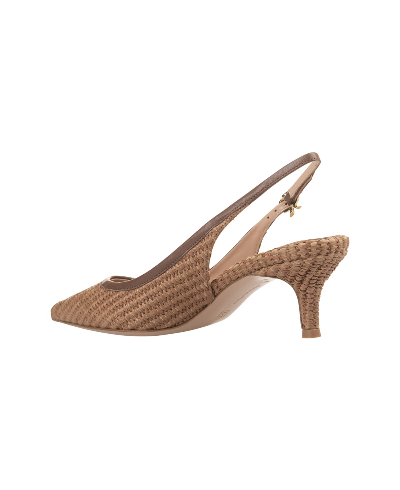 Gianvito Rossi Leith Slingbacks In Woven Raffia - Brown
