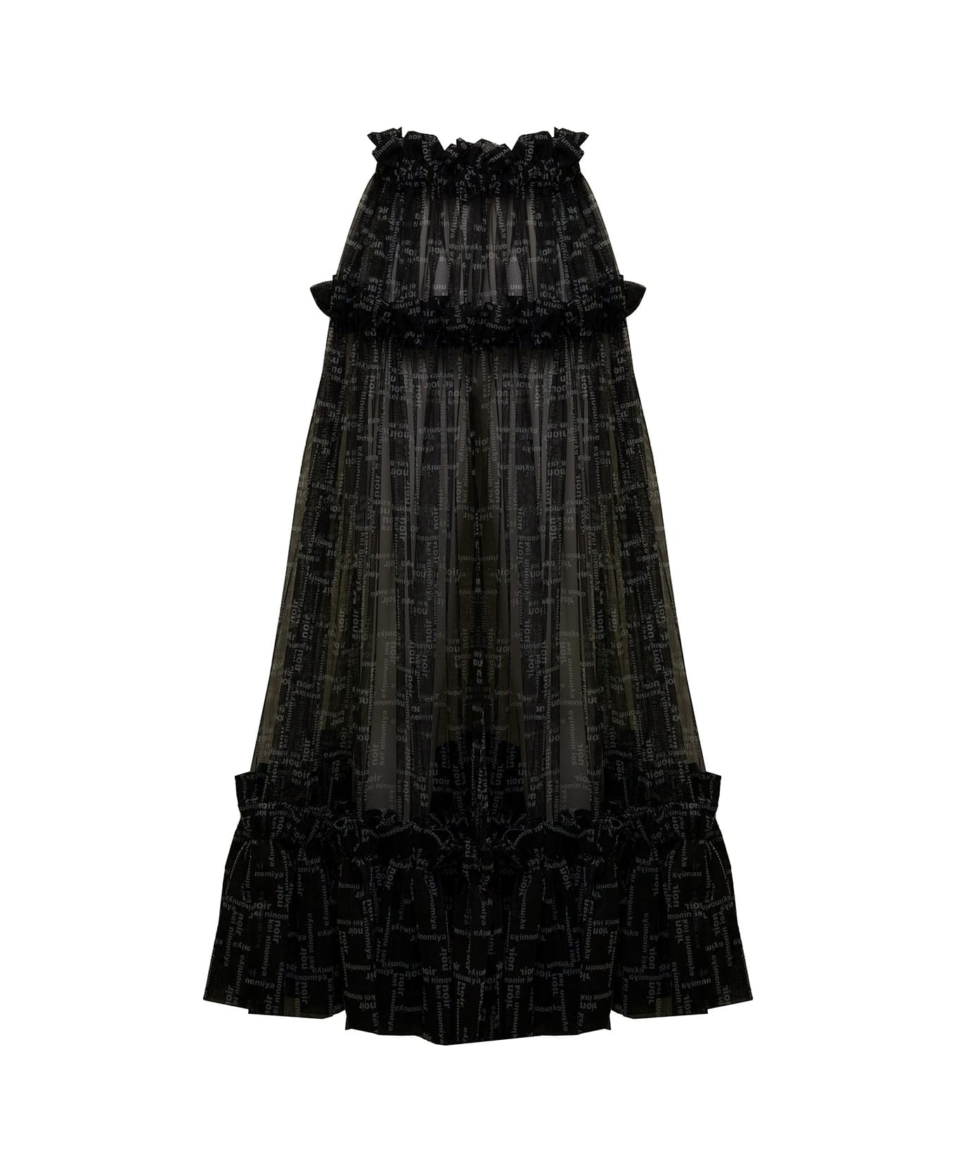 Noir Kei Ninomiya Woman's Sheer Tulle Long Black Skirt With Allover Logo Print - Black
