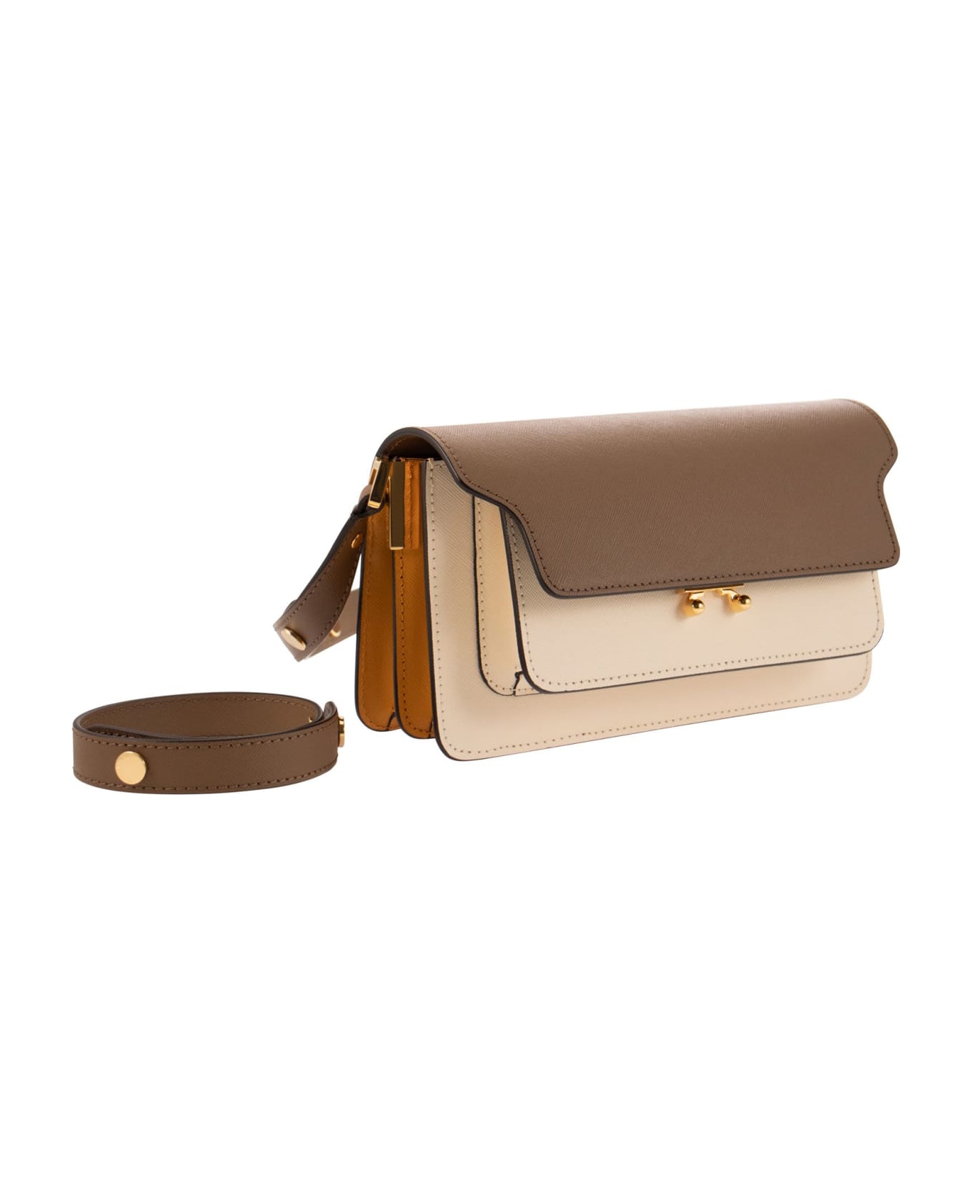 Marni White And Brown East/west Trunk Bag In Saffiano Leather - Brown ショルダーバッグ