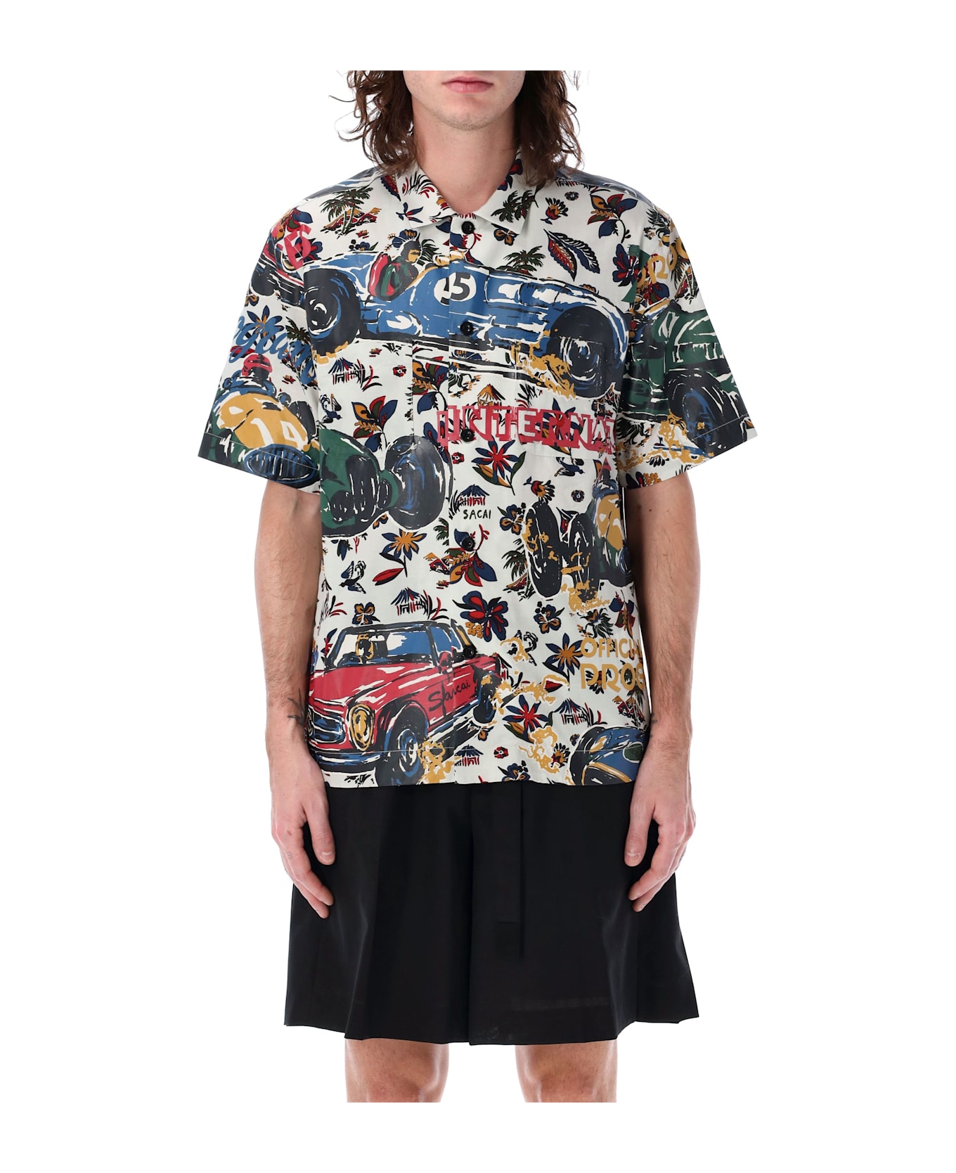 Sacai Car Race Tropical Print Bowling Shirt - IVORY MULTI