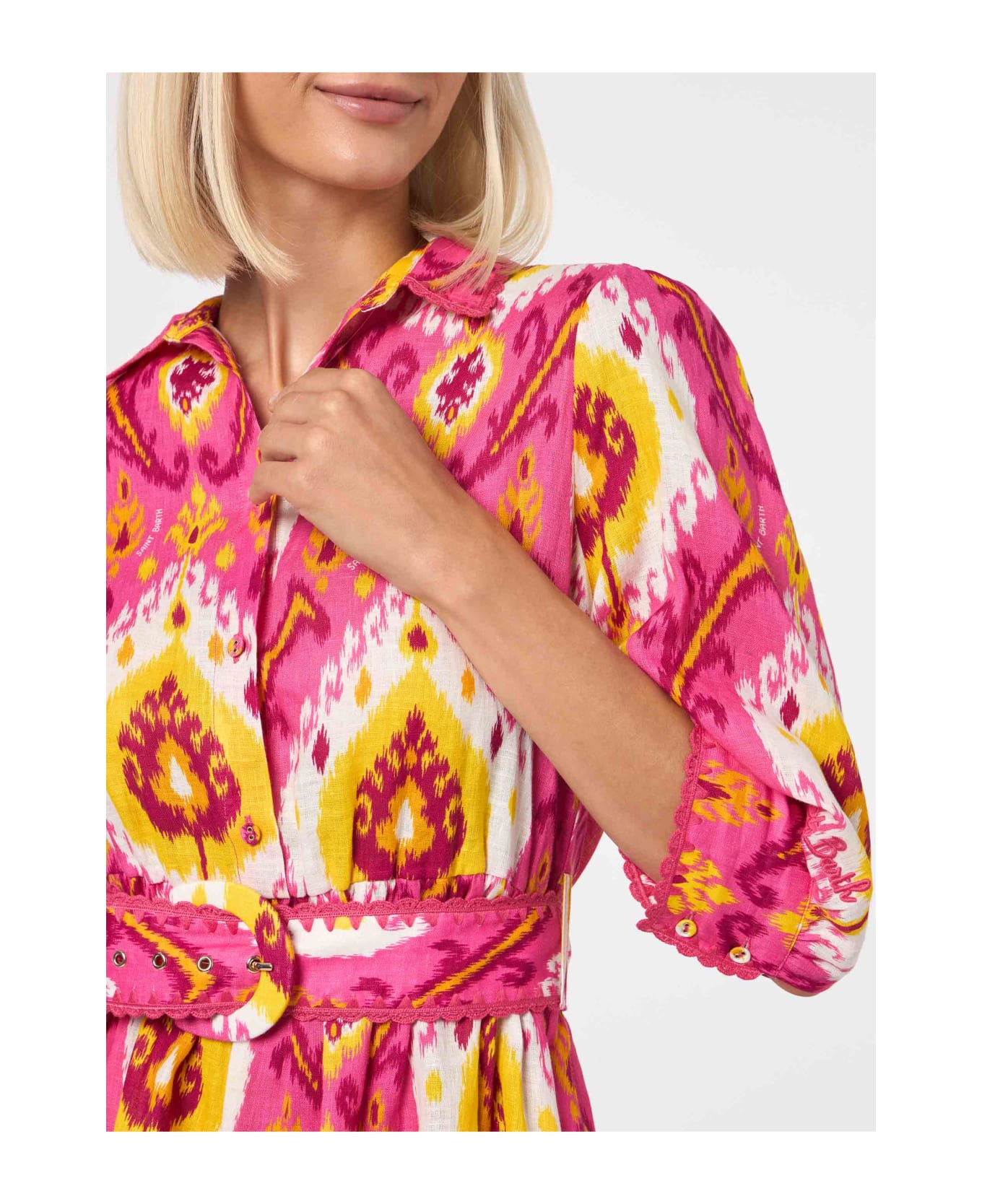 MC2 Saint Barth Woman Linen Short Dress Daisi With Ikat Print - PINK