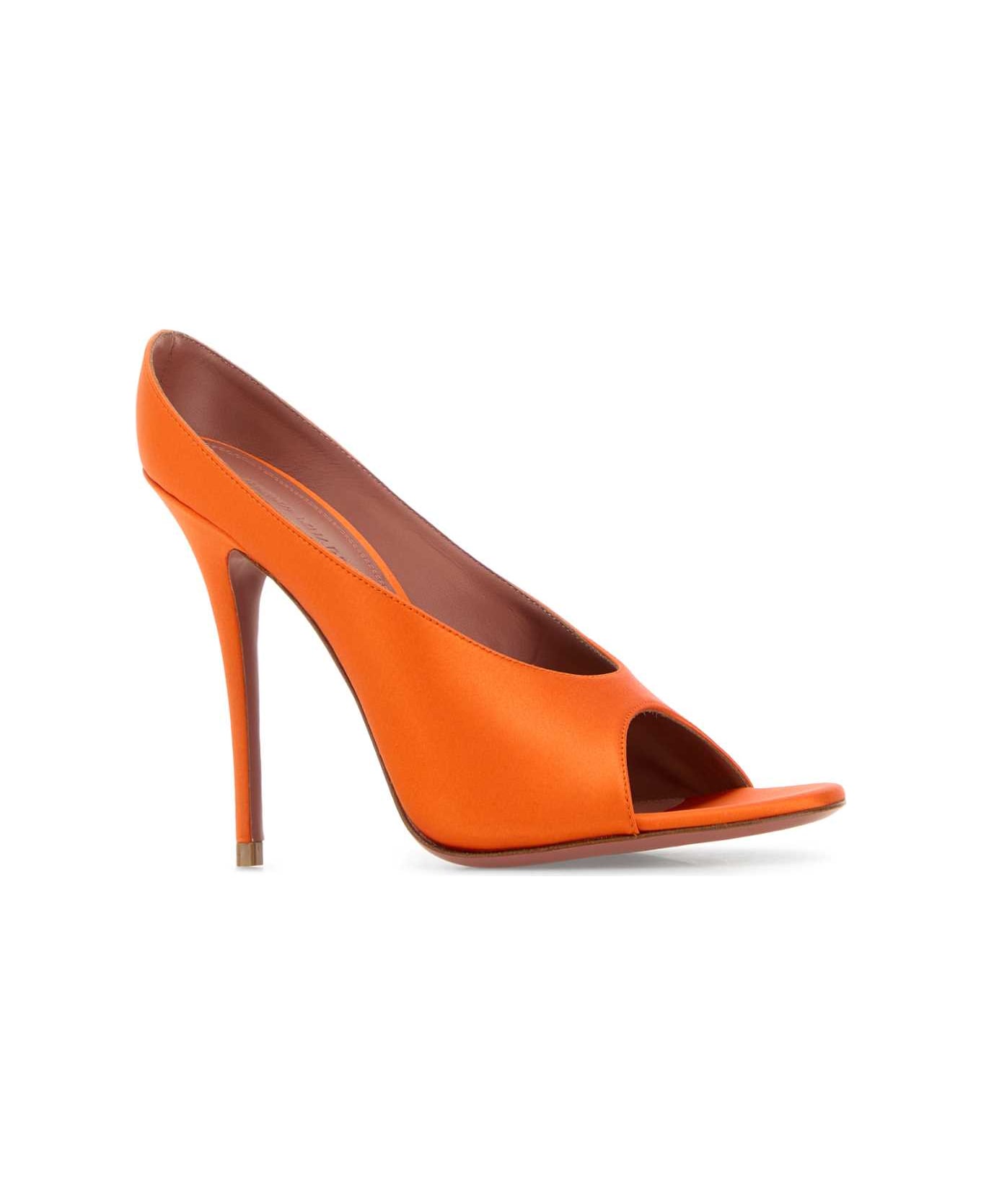 Amina Muaddi Orange Satin Anok 105 Mules - SATINORANGE