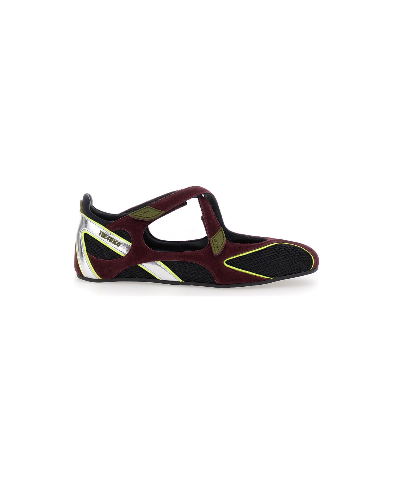 The Attico 'nomad' Bordeaux Ballet Shoes With Criss-crossed Straps And Mesh Panels In Tech Fabric And Suede Woman - Bordeaux