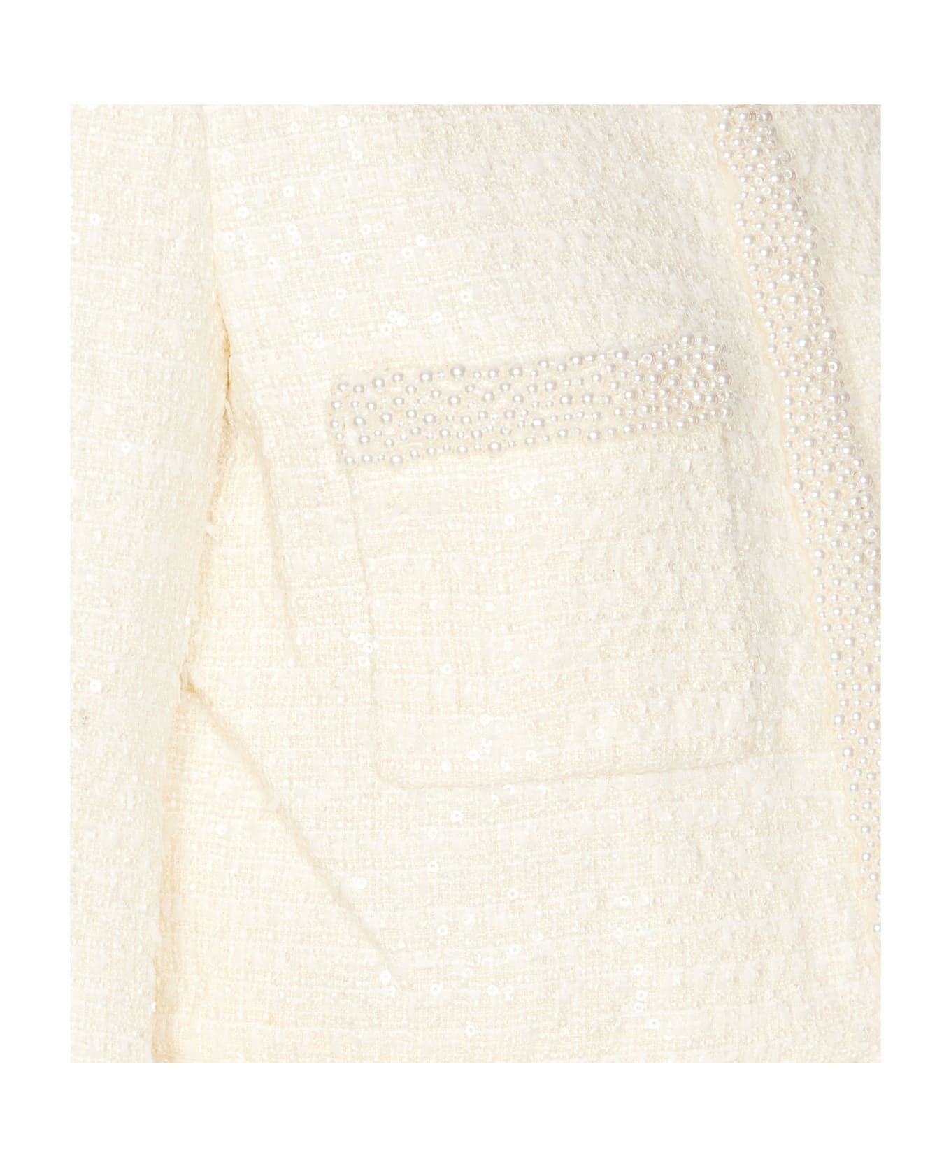 self-portrait Cream Boucle Pearl Trim Jacket - White