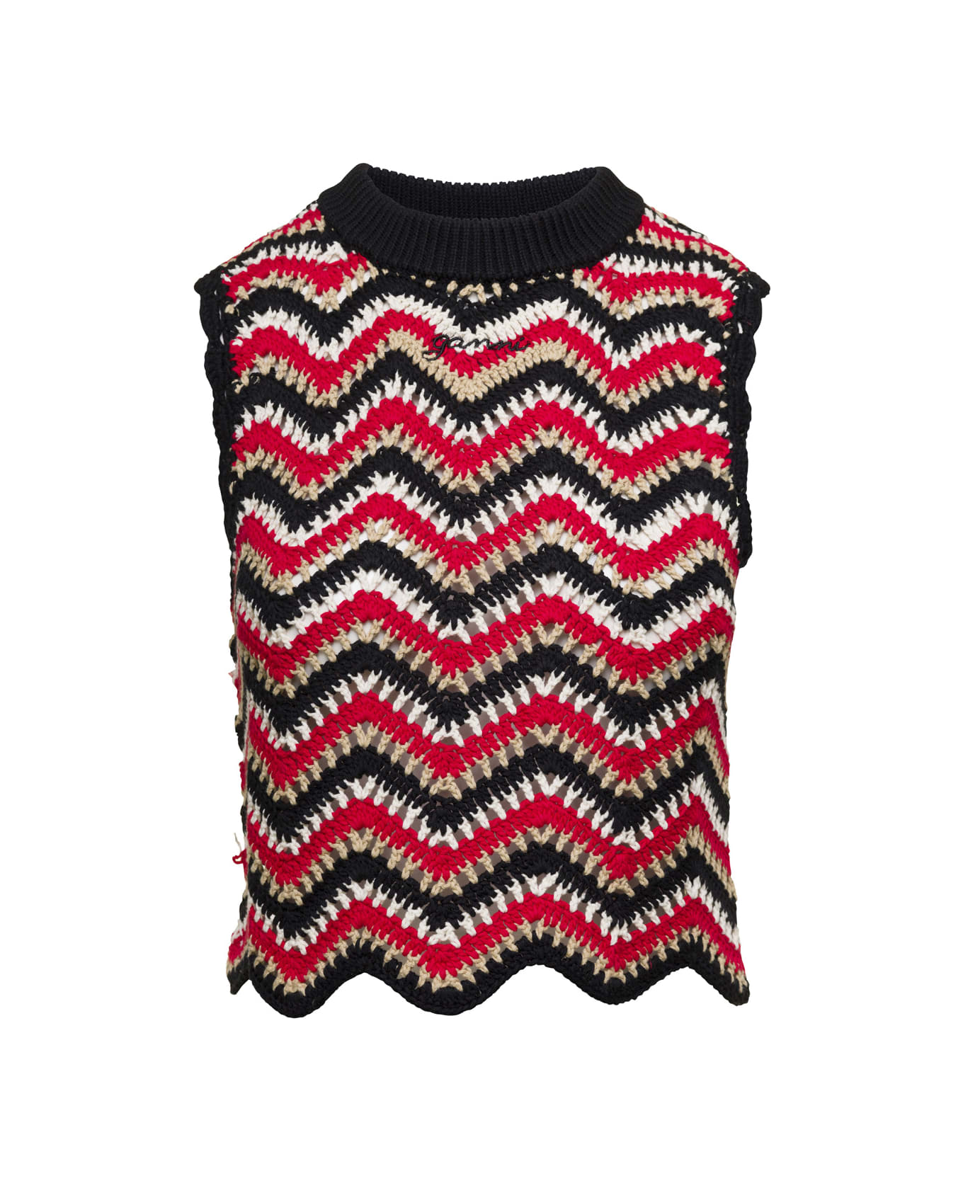 Ganni Red Crochet Vest In Organic Cotton Woman - MULTICOLOUR