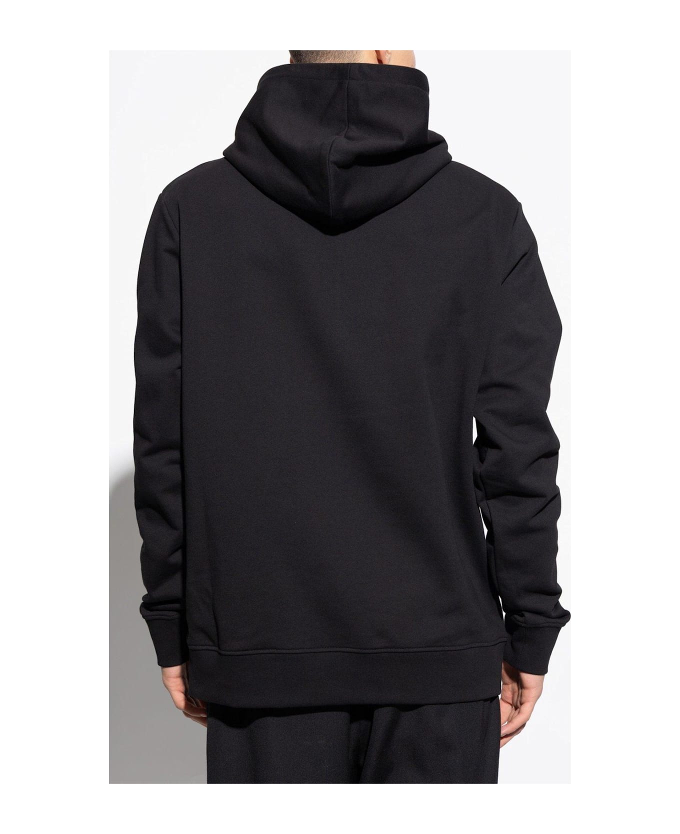 Balmain Logo Patch Drawstring Hoodie - Black