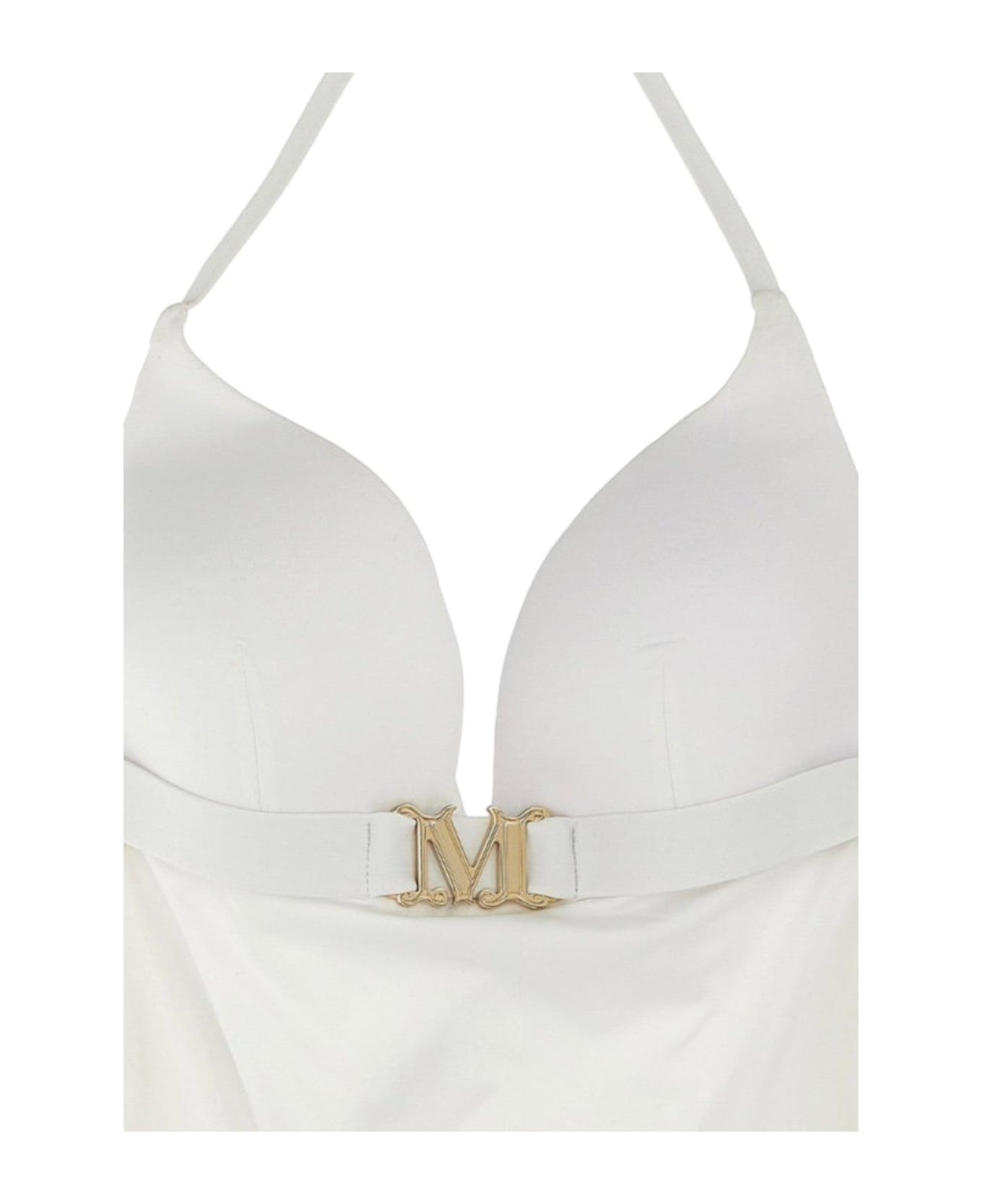 Max Mara Logo Plaque One-piece Swimsuit - White