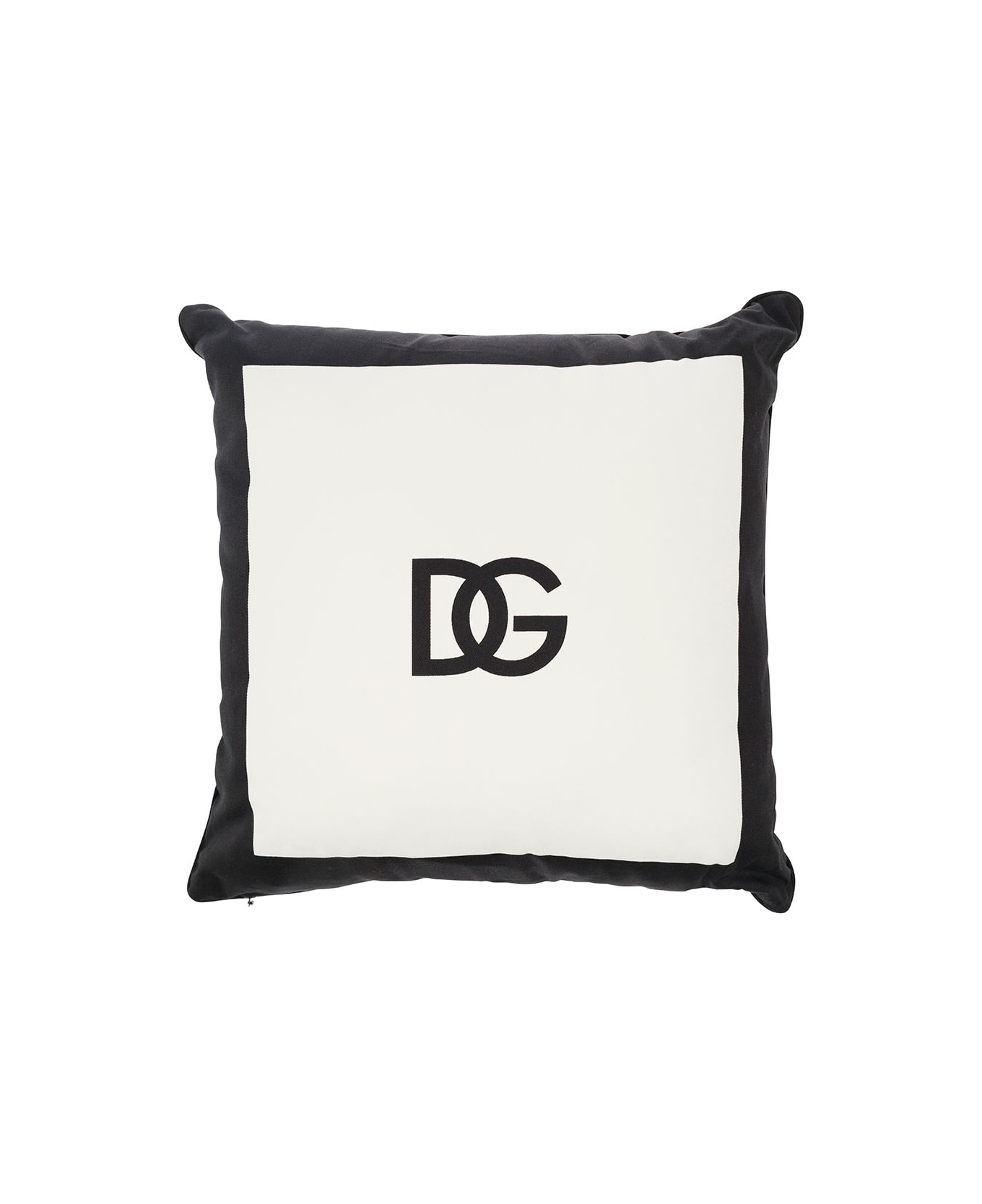 Dolce & Gabbana White And Black Cushion With Contrasting Dg Logo Print In Cotton - White