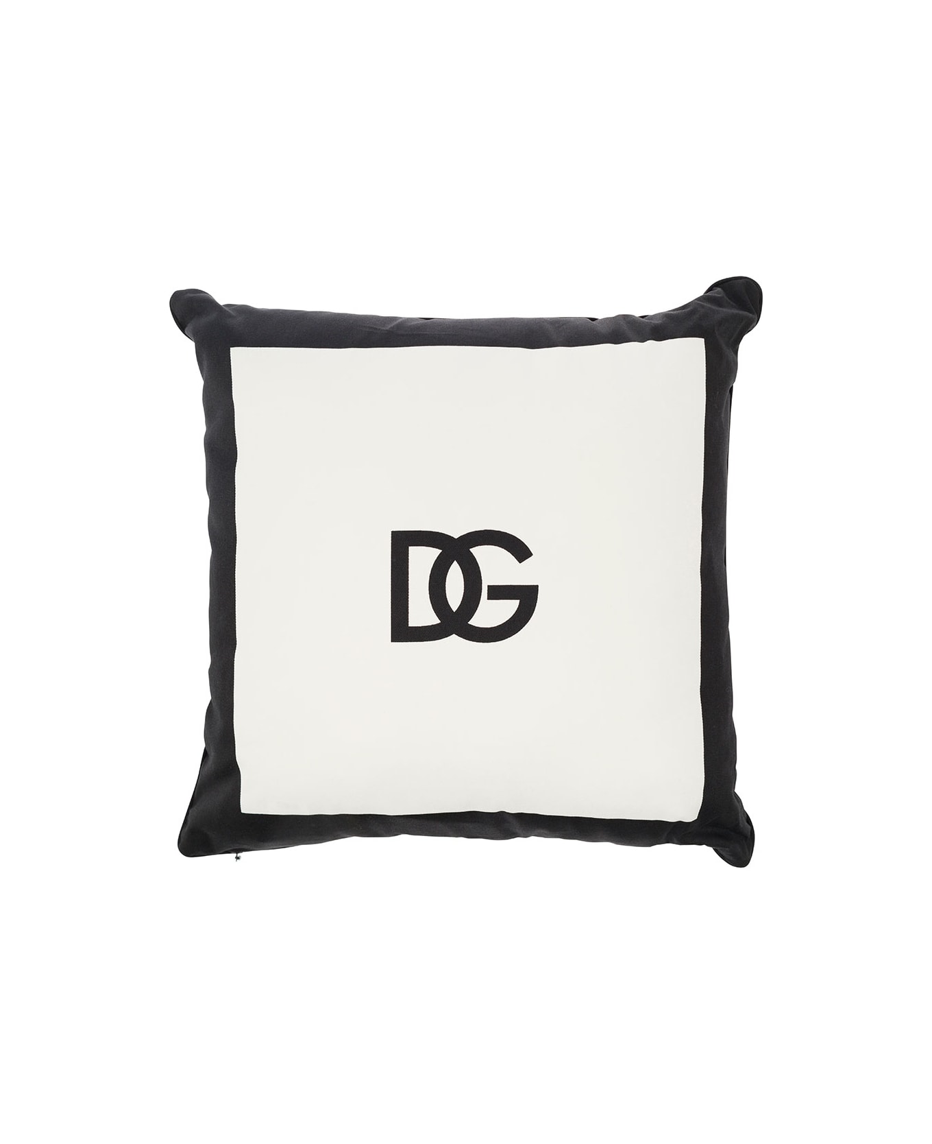 dolce Smoking & Gabbana White And Black Cushion With Contrasting Dg Logo Print In Cotton - White