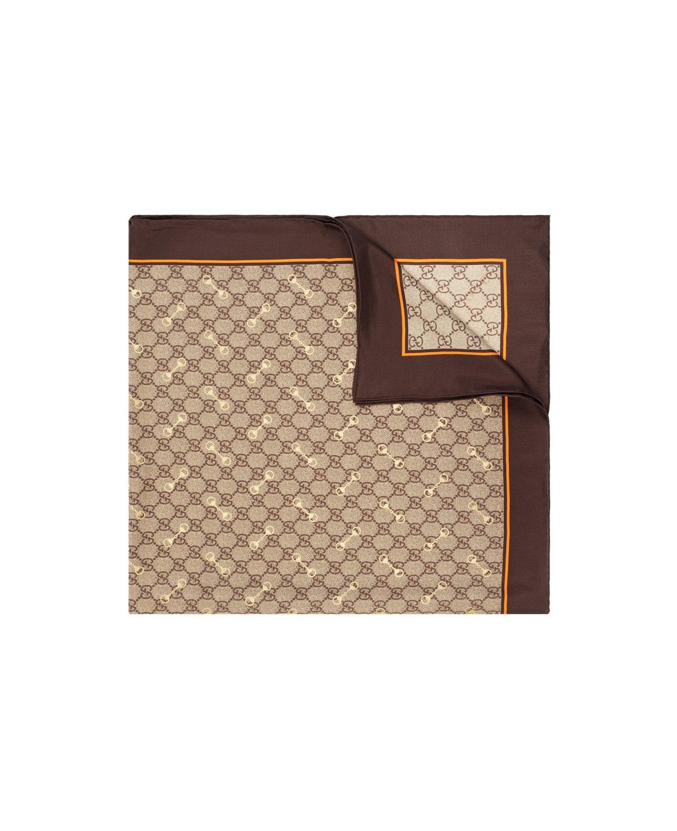 Gucci Gg Printed Horsebit Scarf - Brown スカーフ＆ストール
