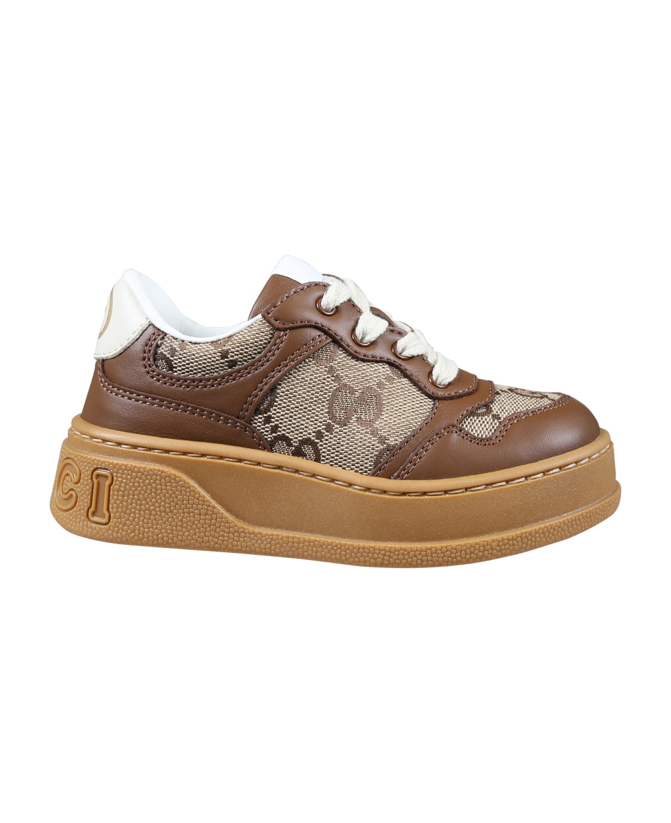 Gucci Brown Sneakers For Kids With Iconic Gg - Brown