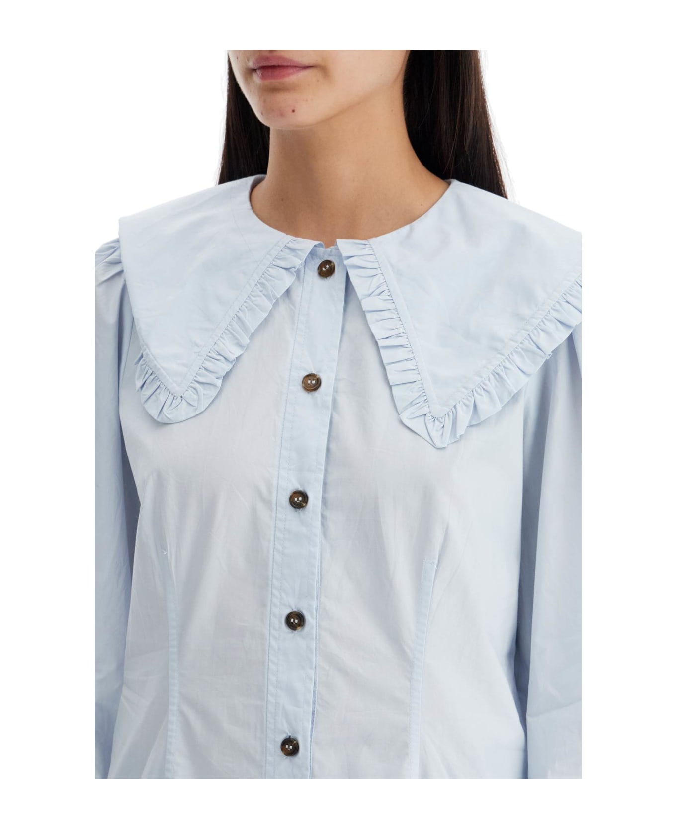 Ganni Poplin Shirt With Oversized Collar - HEATHER (Light blue)