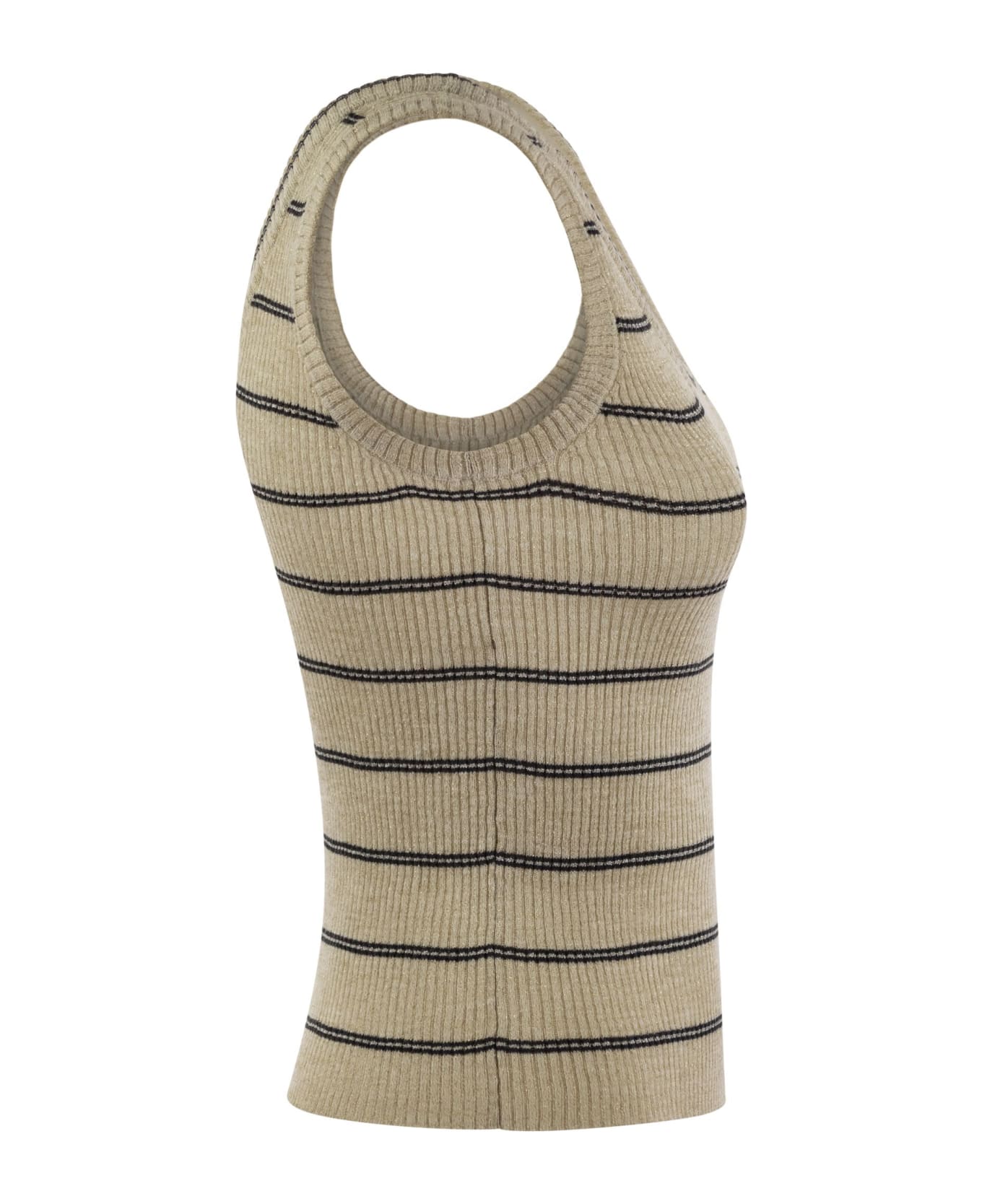 Brunello Cucinelli Sparkling Linen And Cotton Ribbed Knit Top - Rope