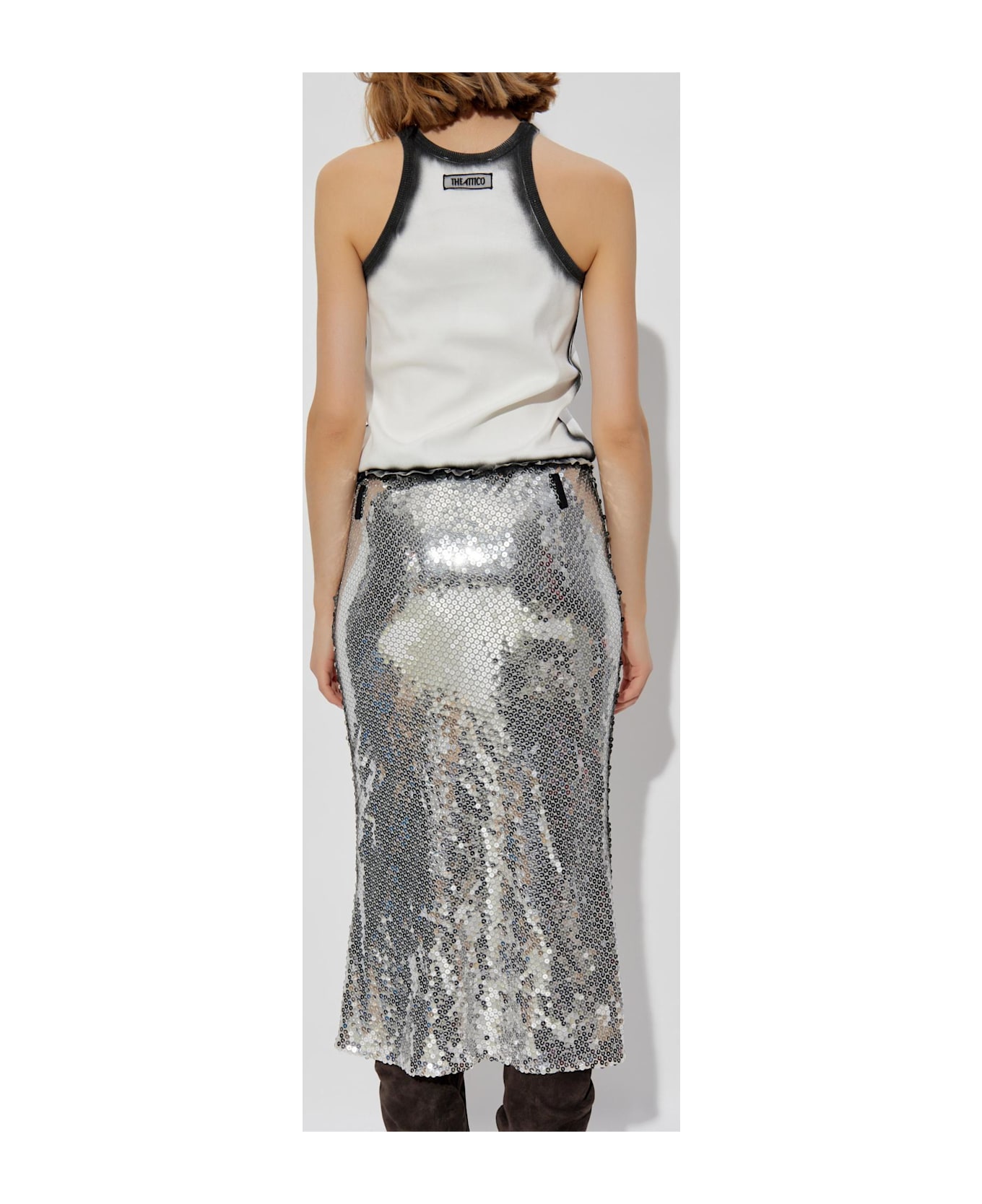 The Attico Dress With Sequin Skirt - WHITE/GREY
