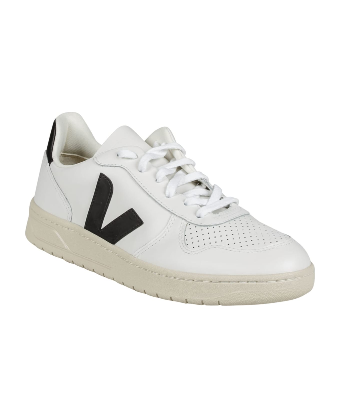 Veja V-10 Leather Sneakers - EX.WHITE BLACK