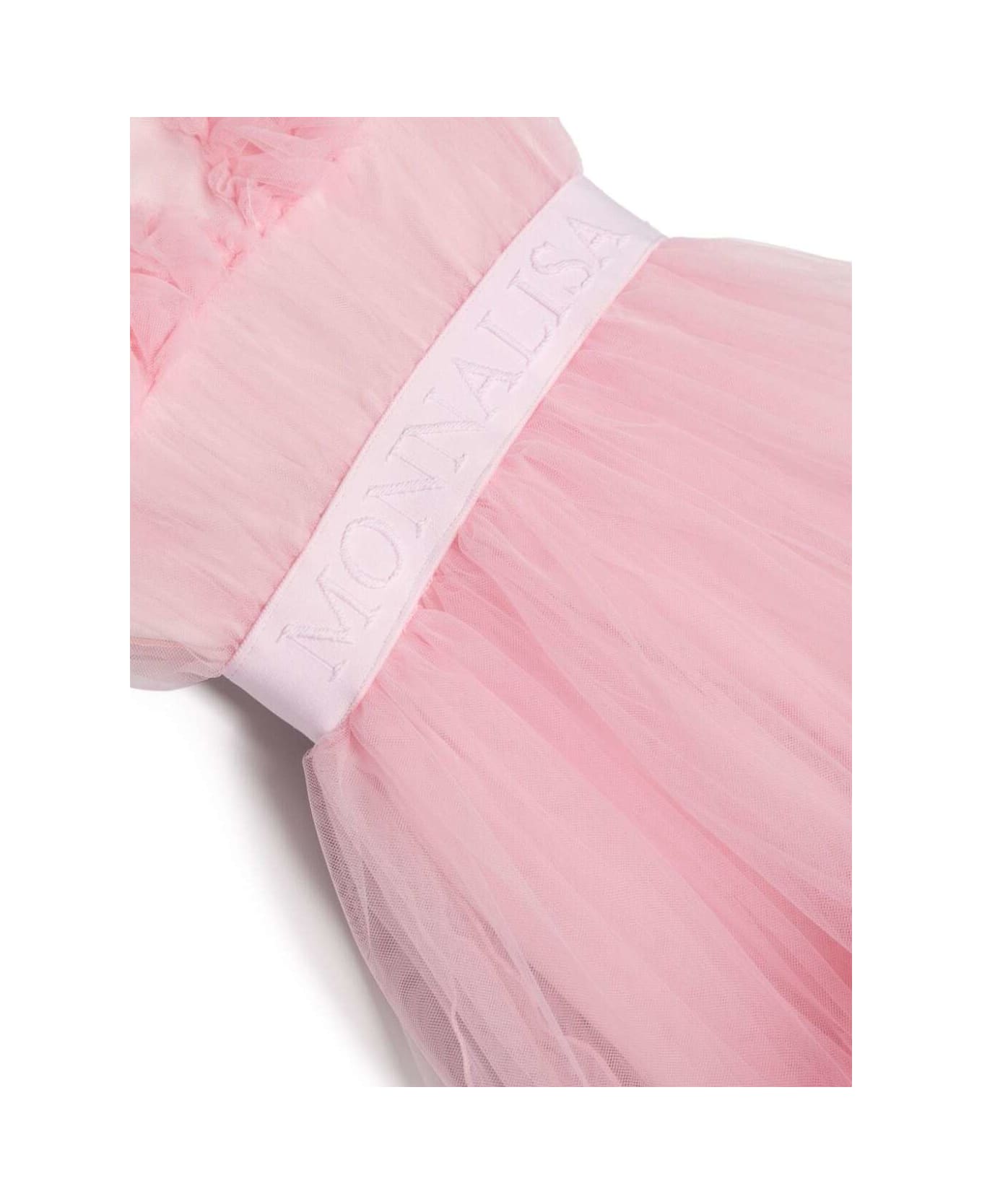 Monnalisa Pink Mini Dress With Band In Tulle Girl - Pink