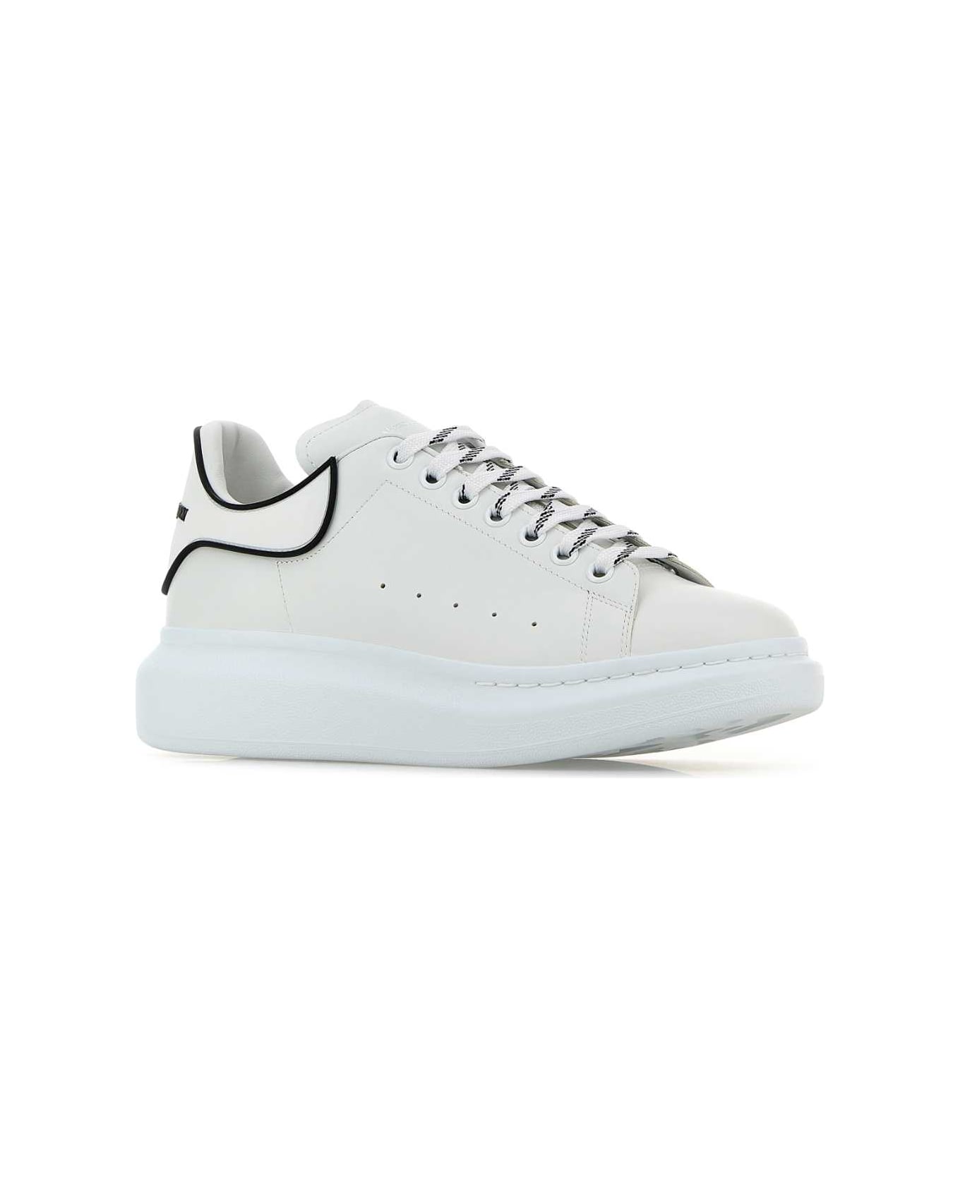 Alexander McQueen White Leather Sneakers With White Leather Heel - WHITEWHITEBLACK