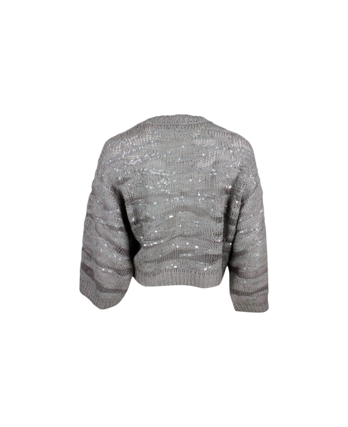 Brunello Cucinelli Animal Print Sweater In Silk, Linen And Hemp. - Grey