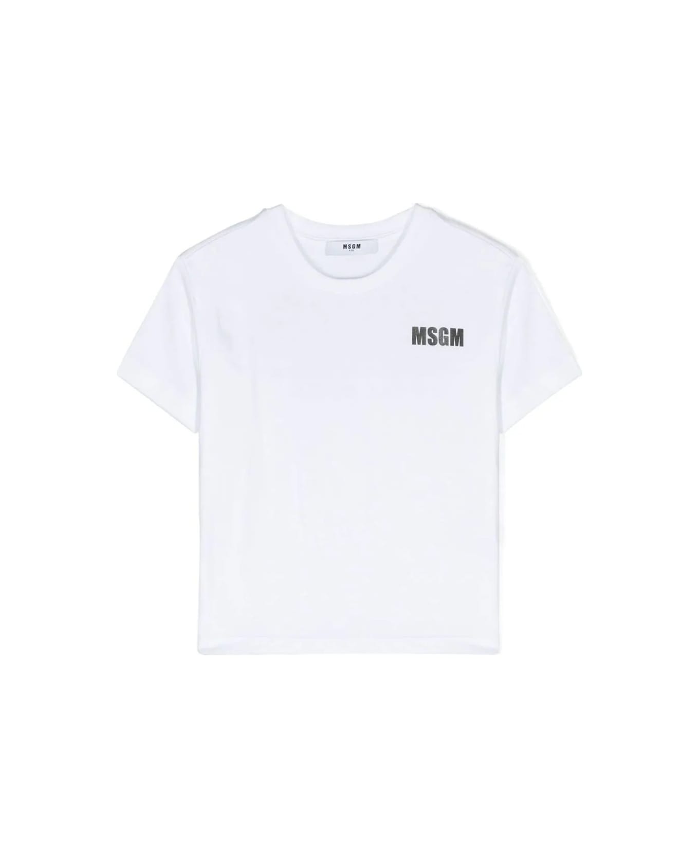 MSGM White T-shirt With Front And Back Logo - Bianco