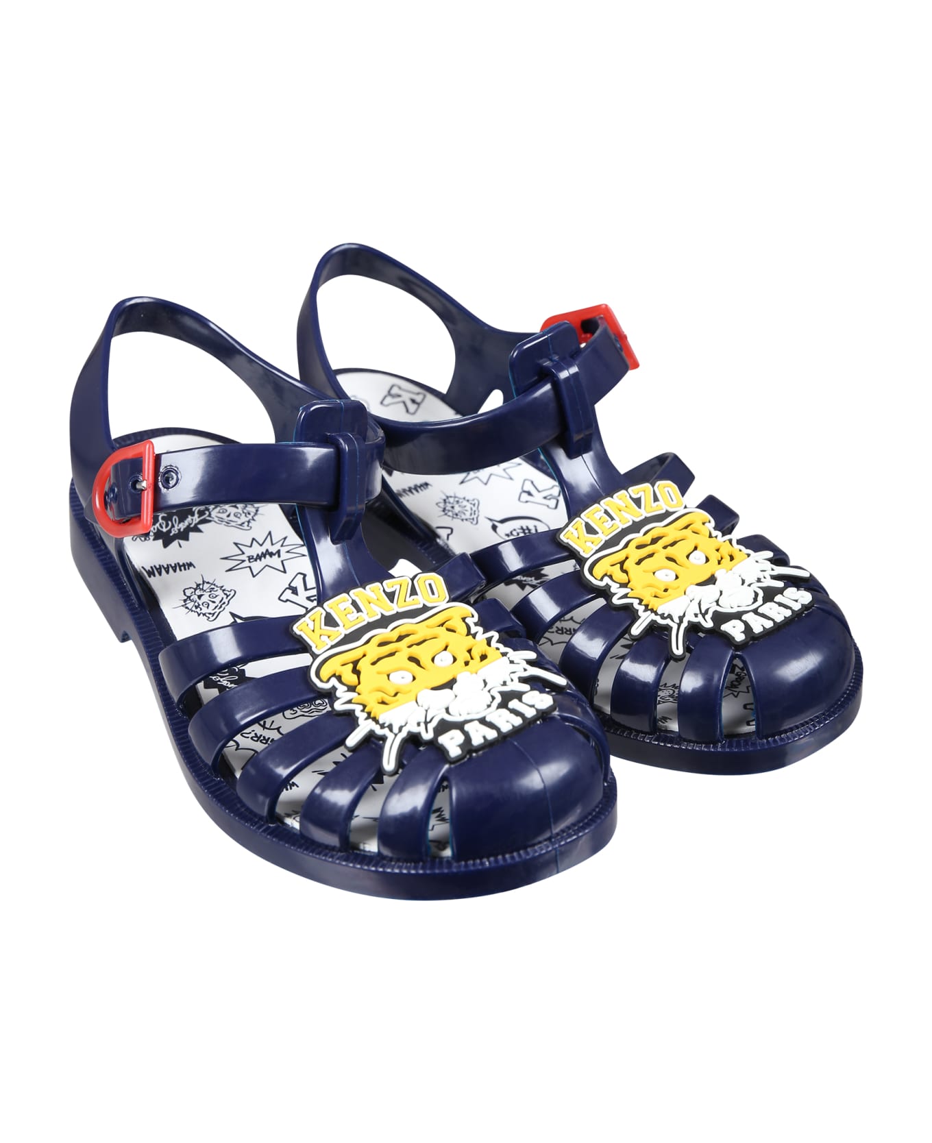 Kenzo Kids Blue Sandals For Boy With Tiger - Blu