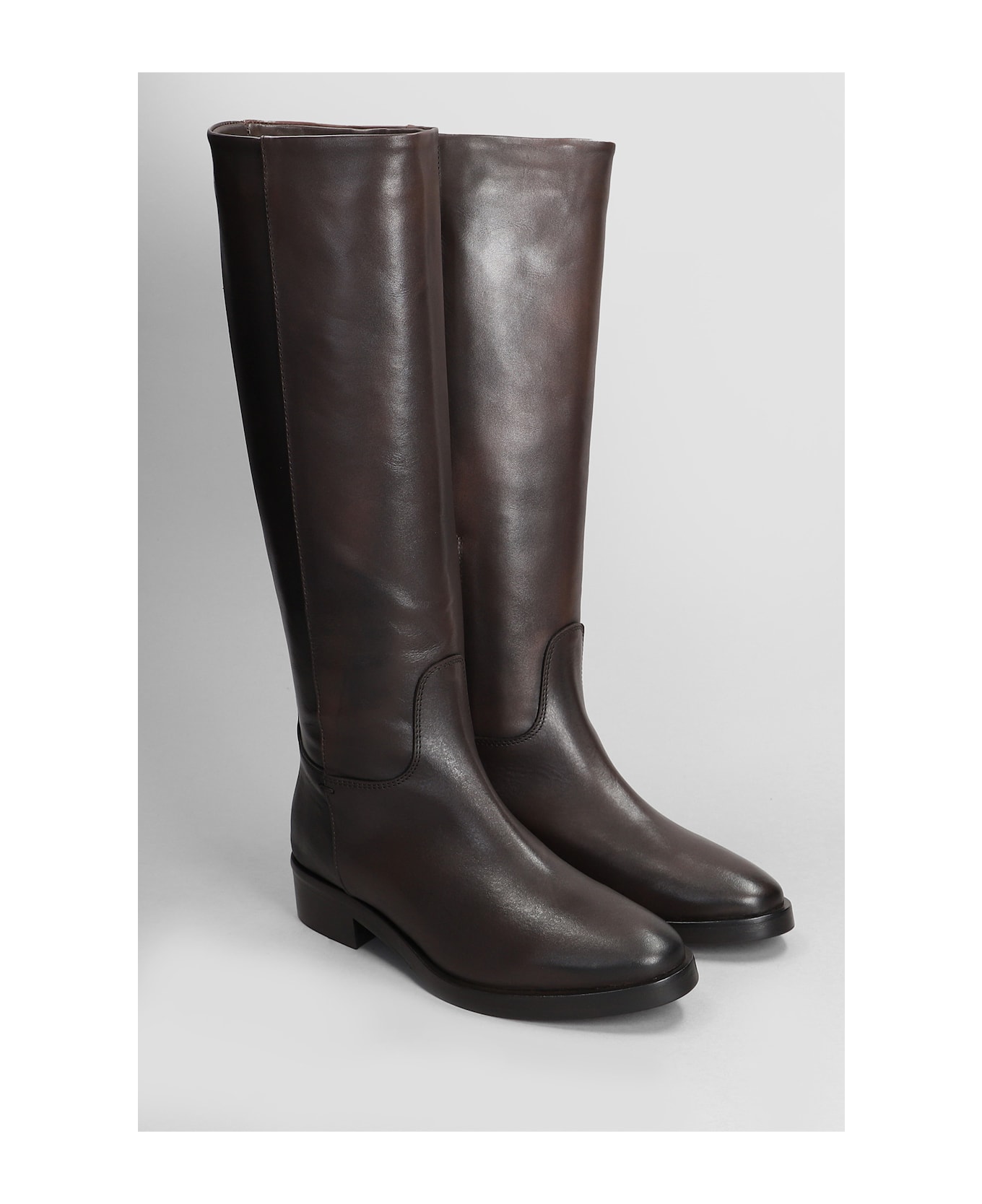 Julie Dee Low Heels Boots In Dark Brown Leather - dark brown