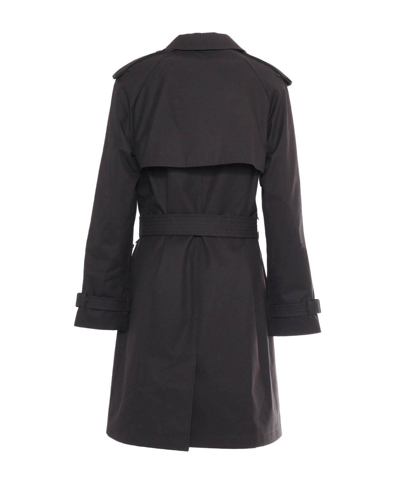 Burberry Raglan Sleeved Gabardine Trench Coat - Black