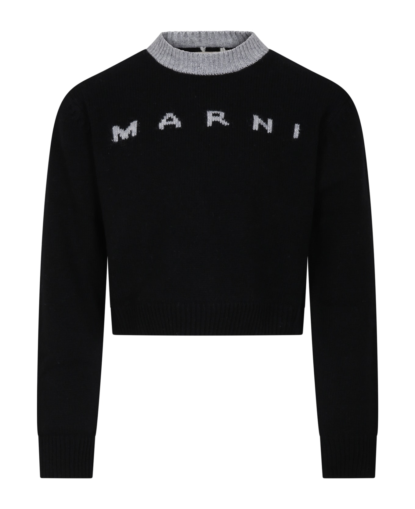 Marni Black Sweater For Girl With Logo - Black