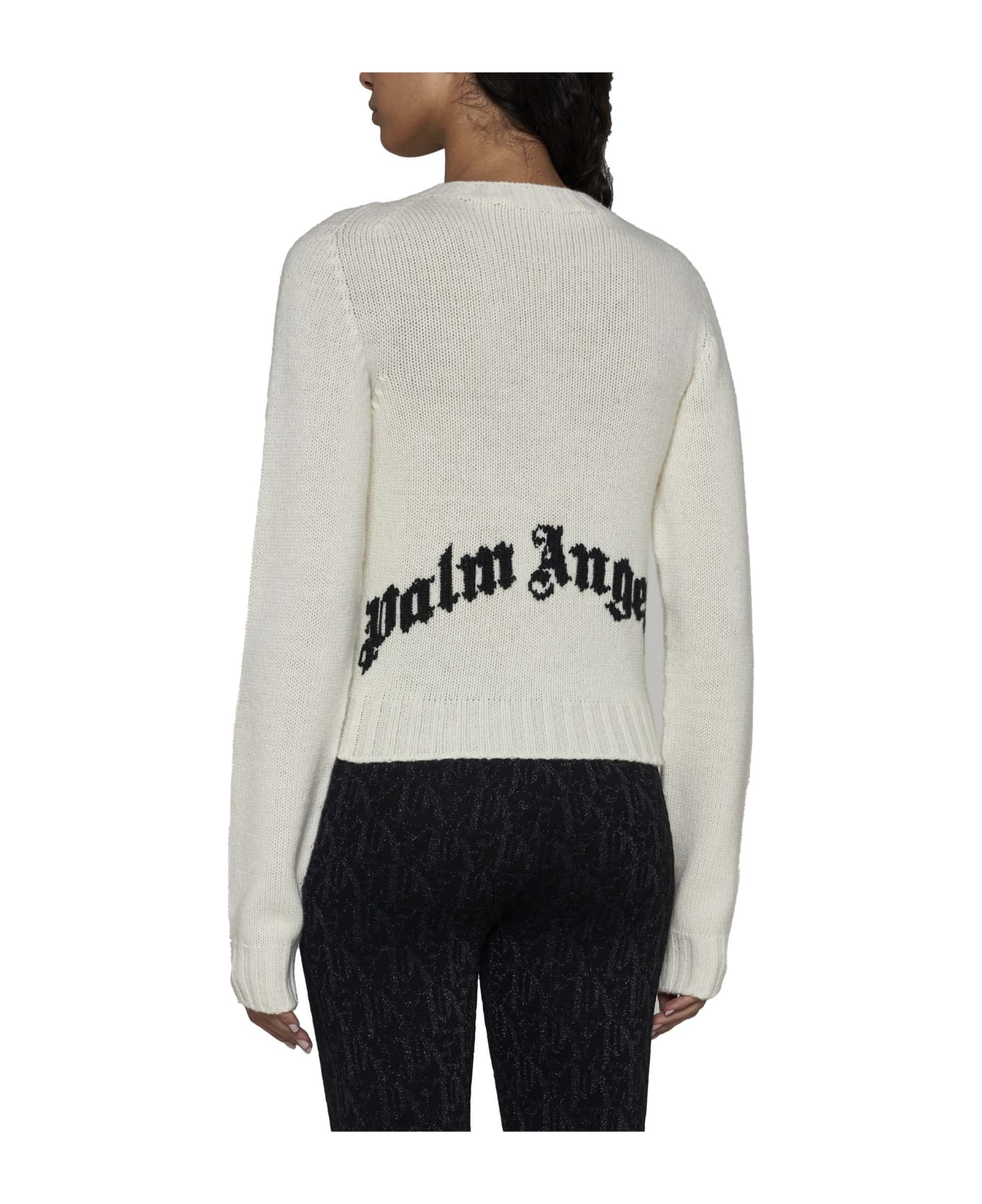 Palm Angels Ivory Sweater With Back Logo - Off white black