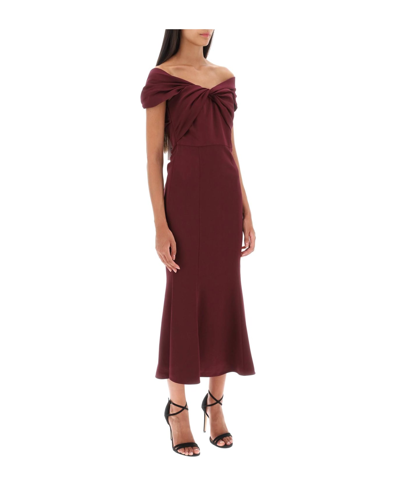 Roland Mouret Stretch Cady Midi Dress With Twisted Detail - MAROON (Purple)