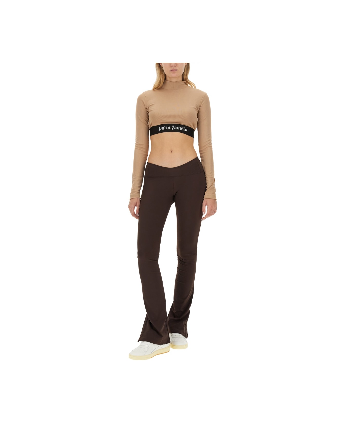 Palm Angels Flared Leggings With Sweetheart Waist - BROWN