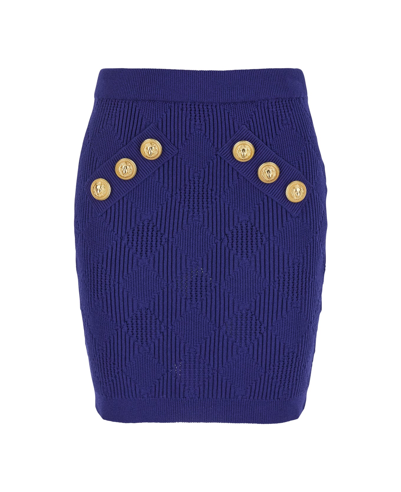 Balmain Blue Mini Skirt With Jewel Buttons In Viscose Blend Woman - Blu